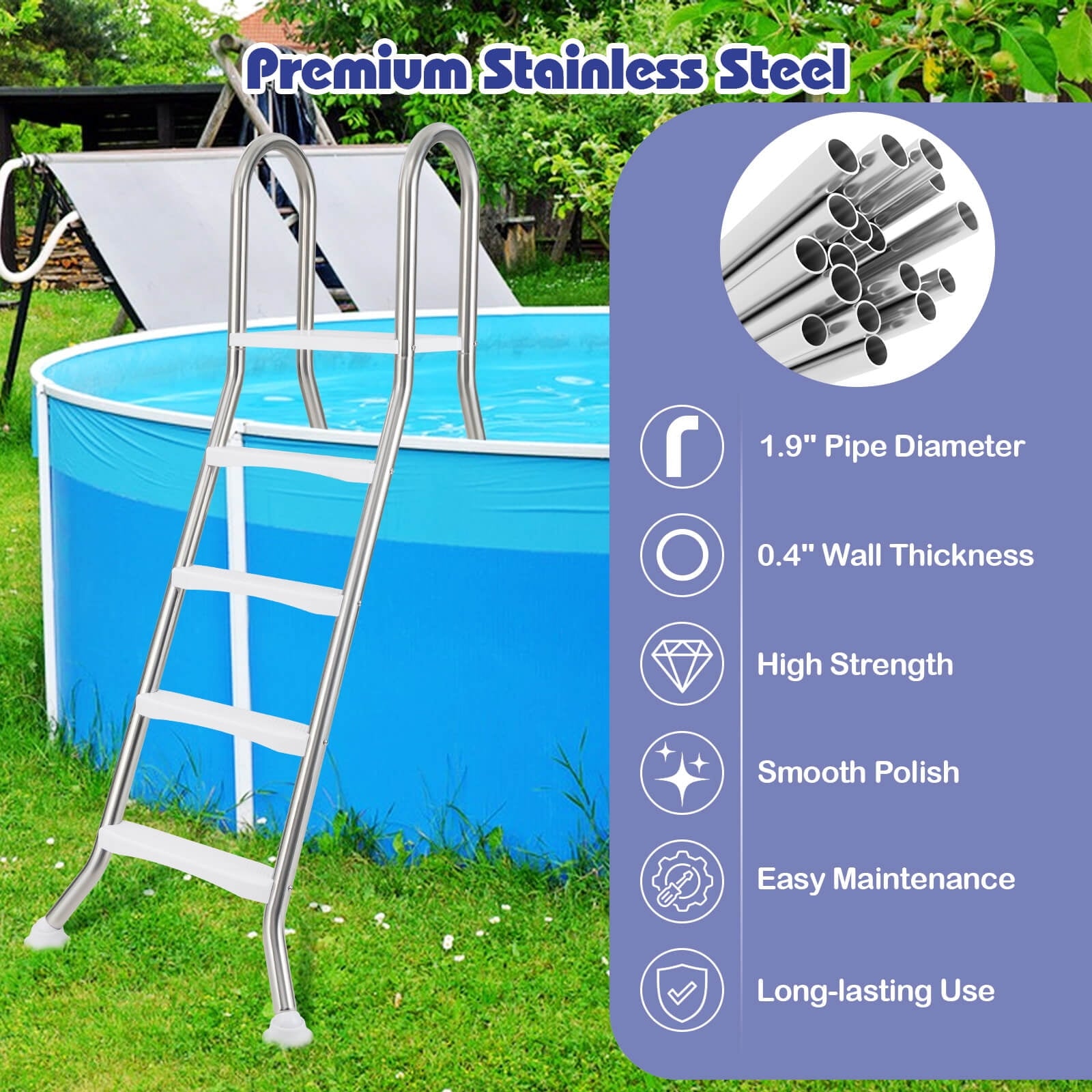 Costway 75.6 Above Ground Pool Ladder with Top Platform Non-slip Steps & Rounded Handrails