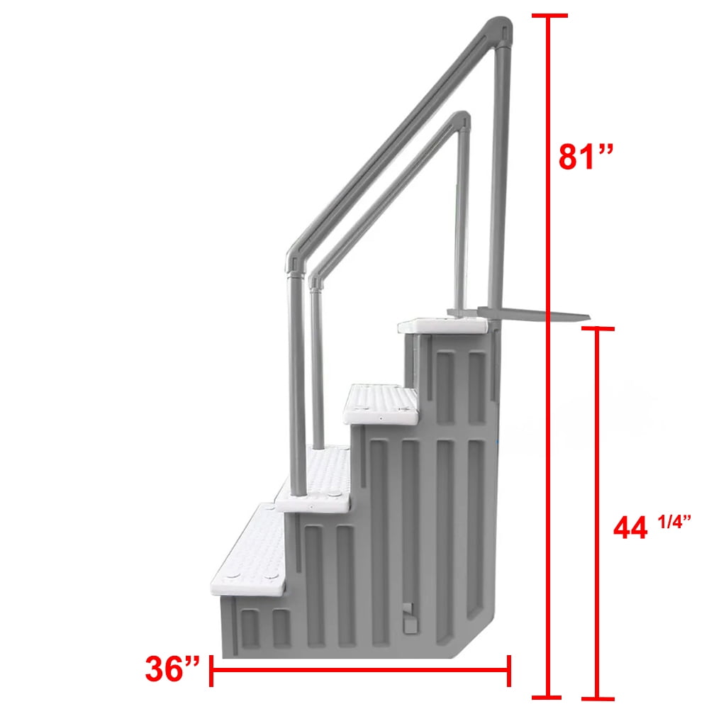 Aqua Select White Anti-Slip Pool Steps with White Steps and White Outside Flip-up Safety Ladder, 48-54H