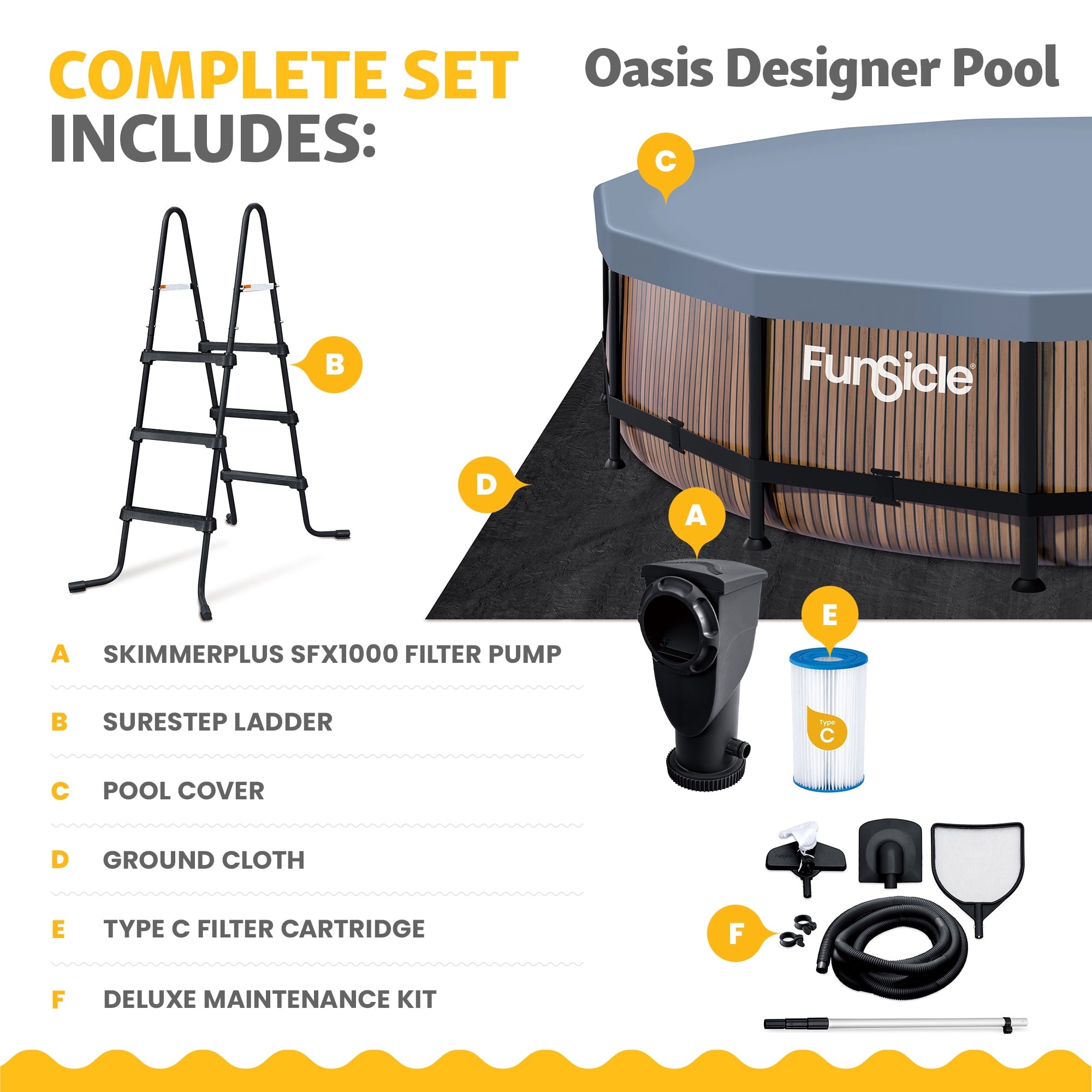 Funsicle 14ft Round Oasis Above Ground Pool with SkimmerPlus Filter Pump, Age 6 & up
