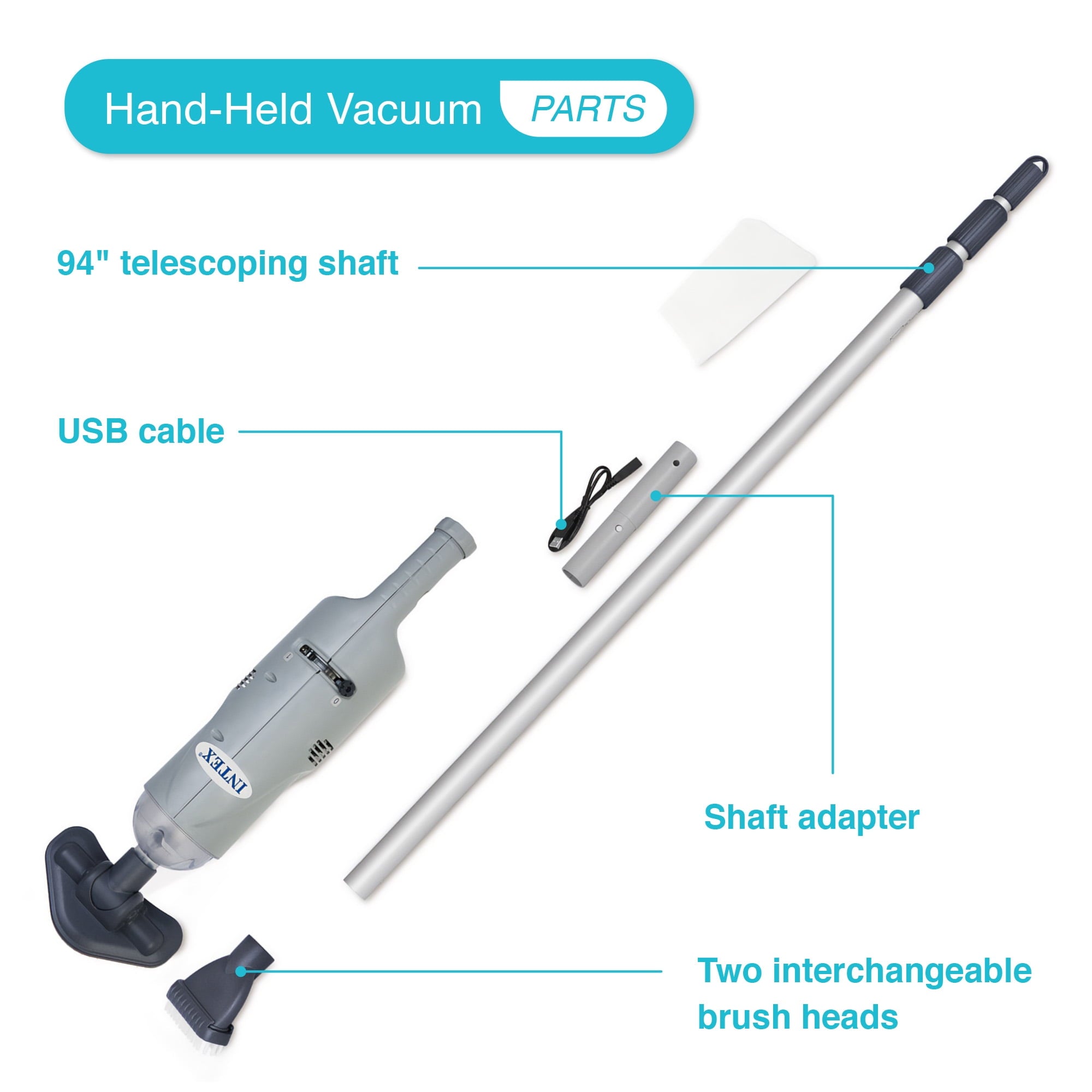 Intex Rechargeable Handheld Above Ground Pool Vacuum with 2 Brush Heads