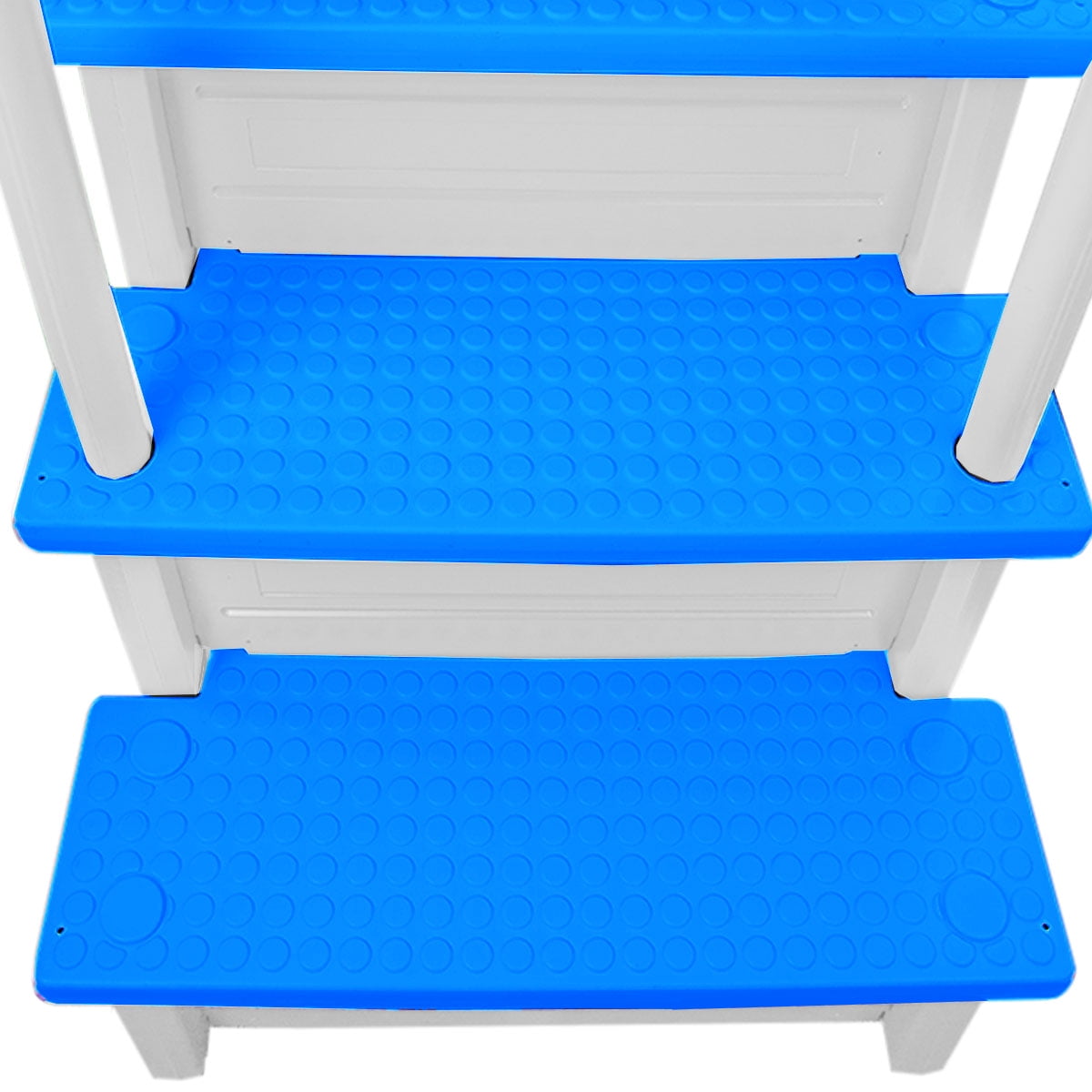Aqua Select White Anti-Slip Pool Steps with White Steps and White Outside Flip-up Safety Ladder, 48-54H