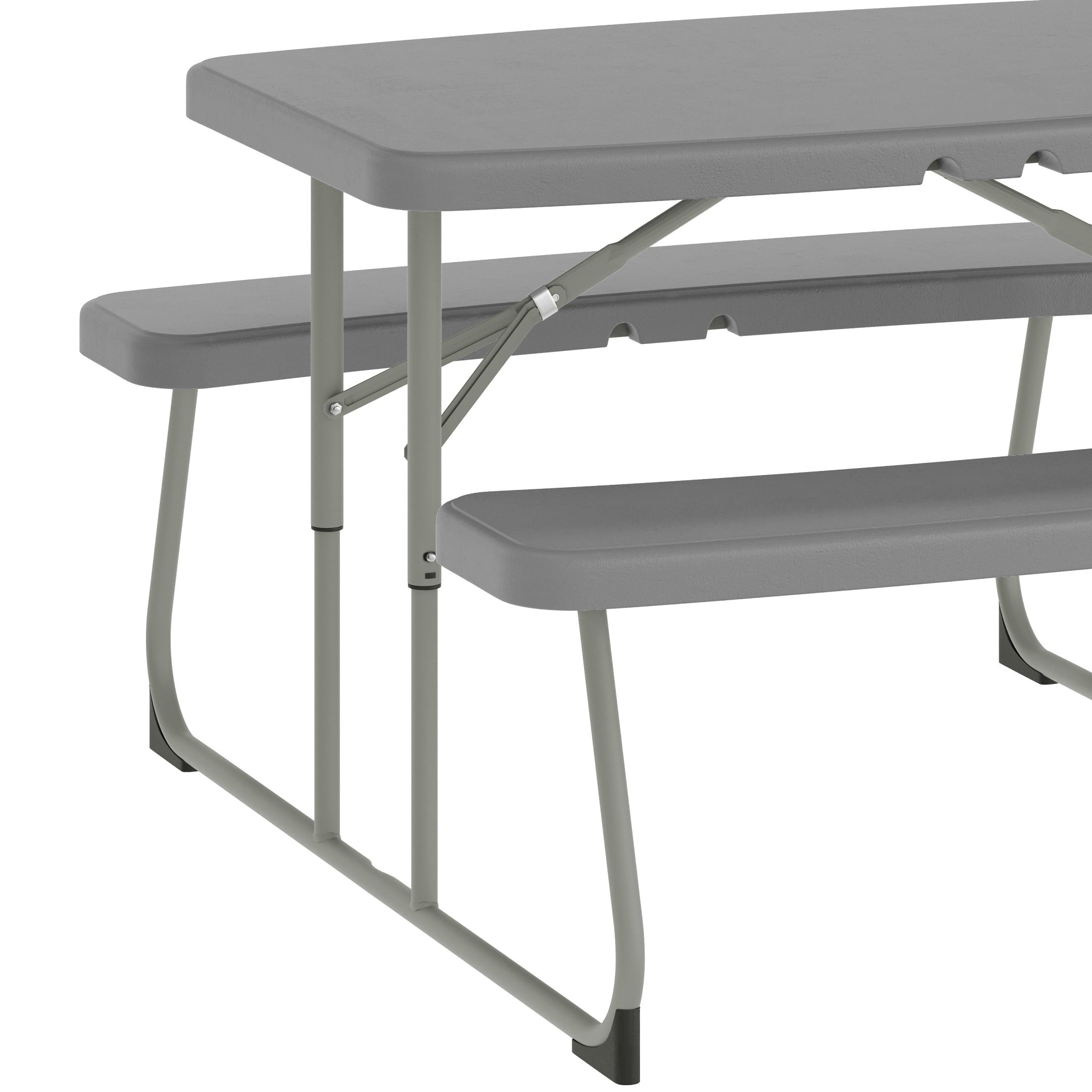 BizChair Easy-Fold Gray Folding Plastic Kids Outdoor Picnic Table and Benches - Commercial Grade - Seating for 4 Kids