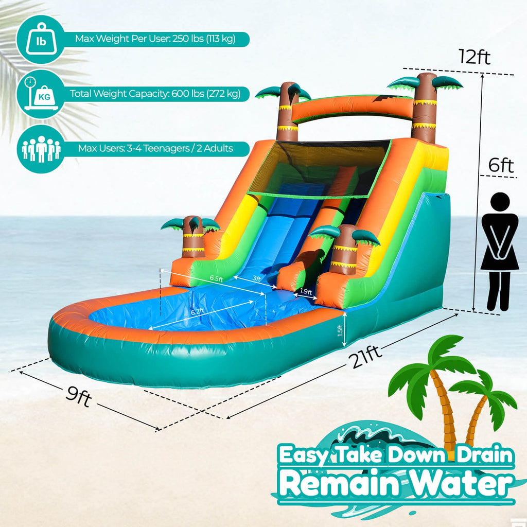 OFFMUST 21FT(L) Commercial Water Slide for Adults Kids, 100% PVC Tropical Inflatable Water Park with Blower for Backyard Outdoor, 21x9x12ft