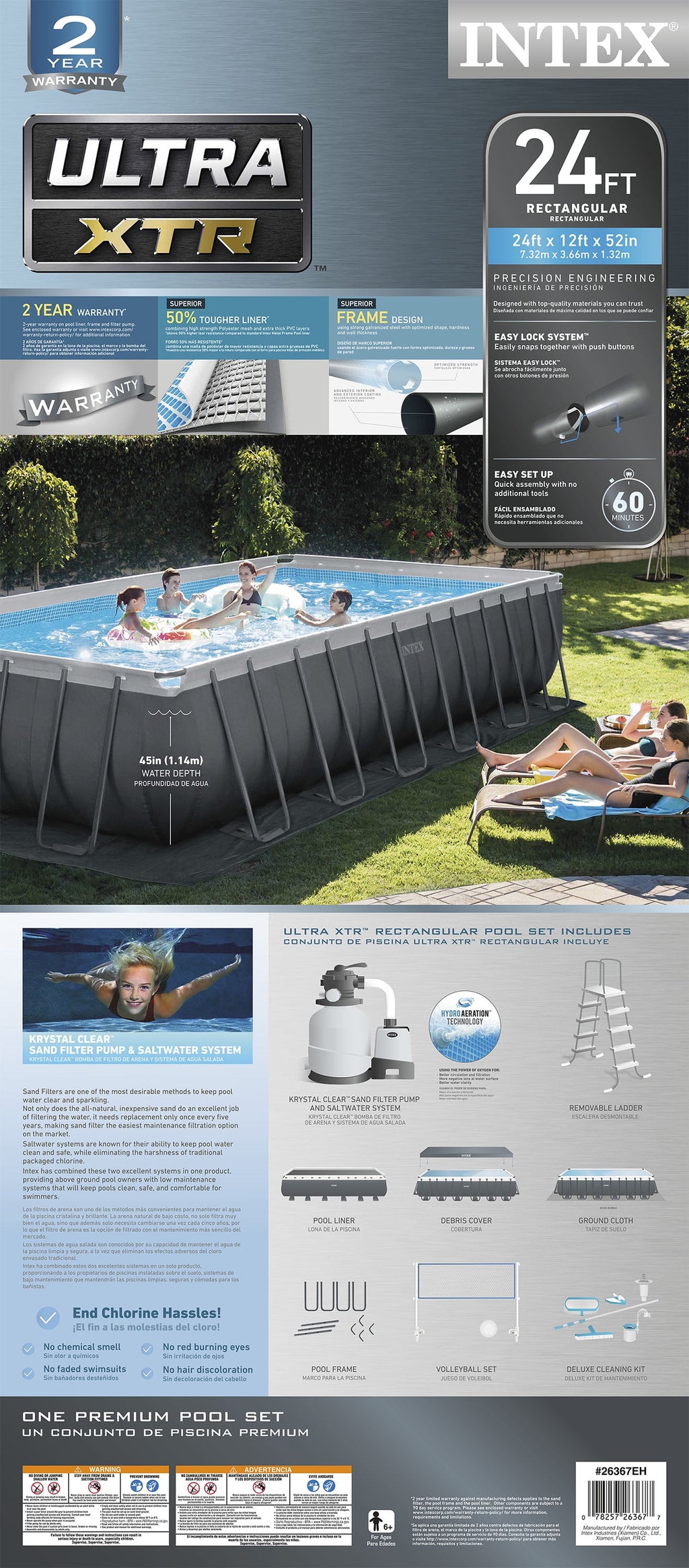 INTEX Ultra XTR 32ft x 16ft x 52in Above Ground Pool Set, Sand Filter Pump