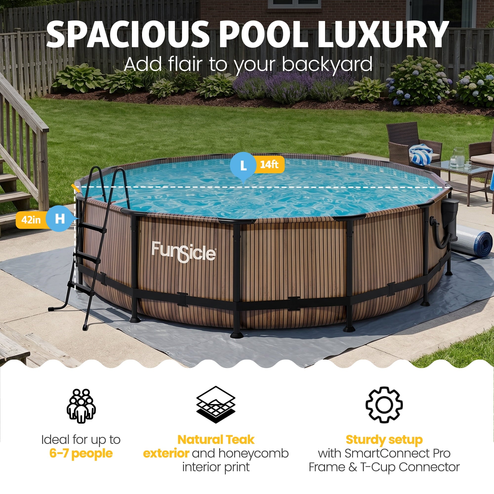 Funsicle 14ft Round Oasis Above Ground Pool with SkimmerPlus Filter Pump, Age 6 & up
