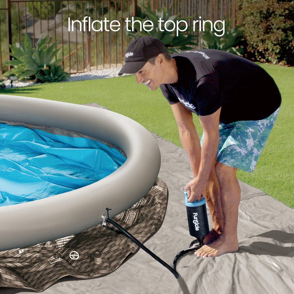Funsicle QuickSet Designer Above Ground Swimming Pool Set – with FB800 Filter Pump, 14' x 36, Inflatable Top Ring, Round, Double Rattan