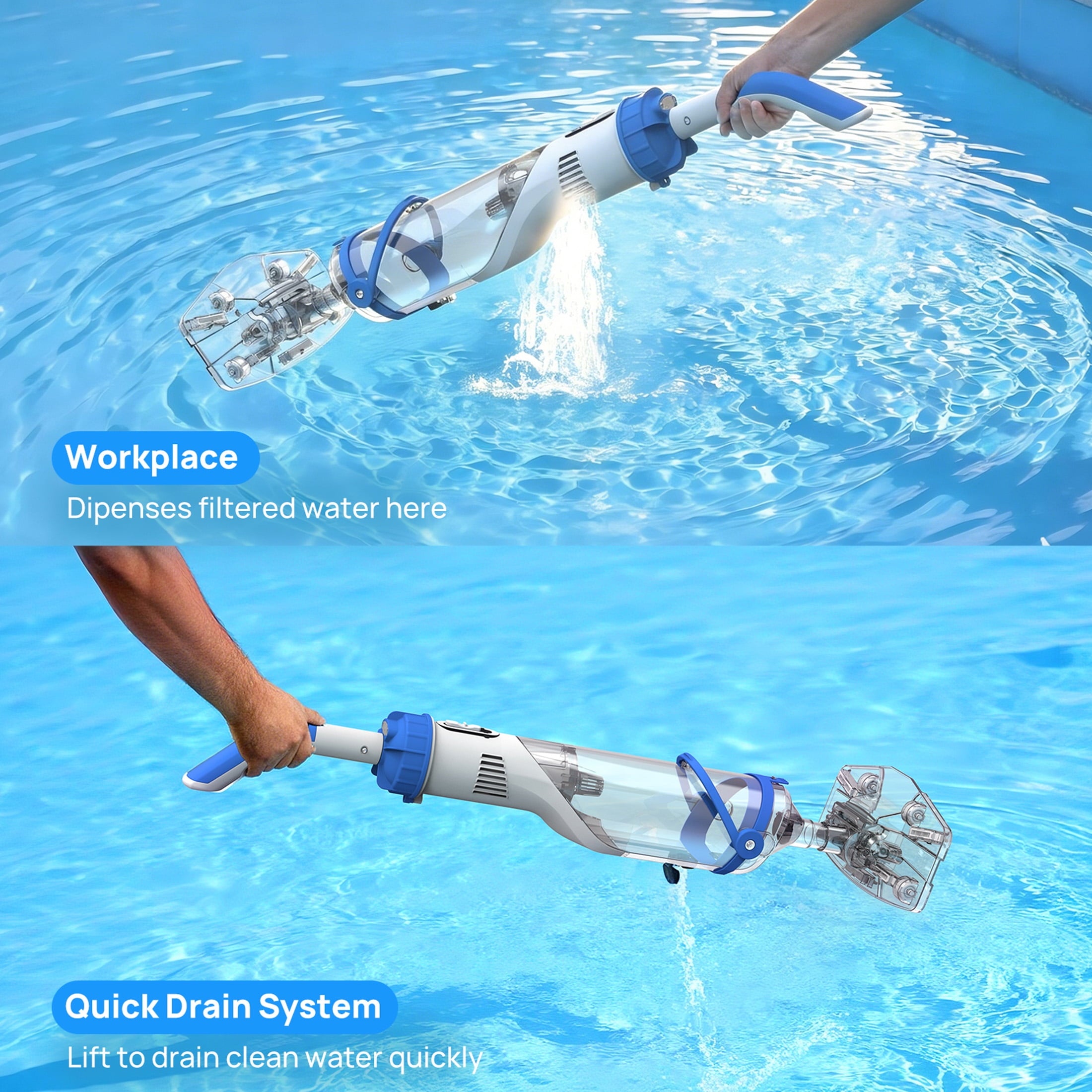 Syvio Cordless Handheld Pool Vacuum, 18.5 GPM Powerful Suction, 60-Minute Runtime, 11.4 Wide Head, for Above Ground & Inground Pools, Spas & Hot Tubs