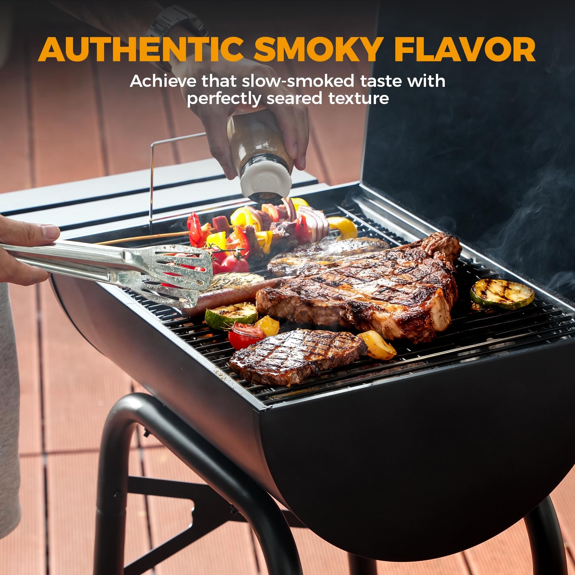 Master Cook Outdoor 30 Inch Barrel Charcoal Grills with Side Tables, Outdoor Smoker BBQ grill for Camping, Patio, Black