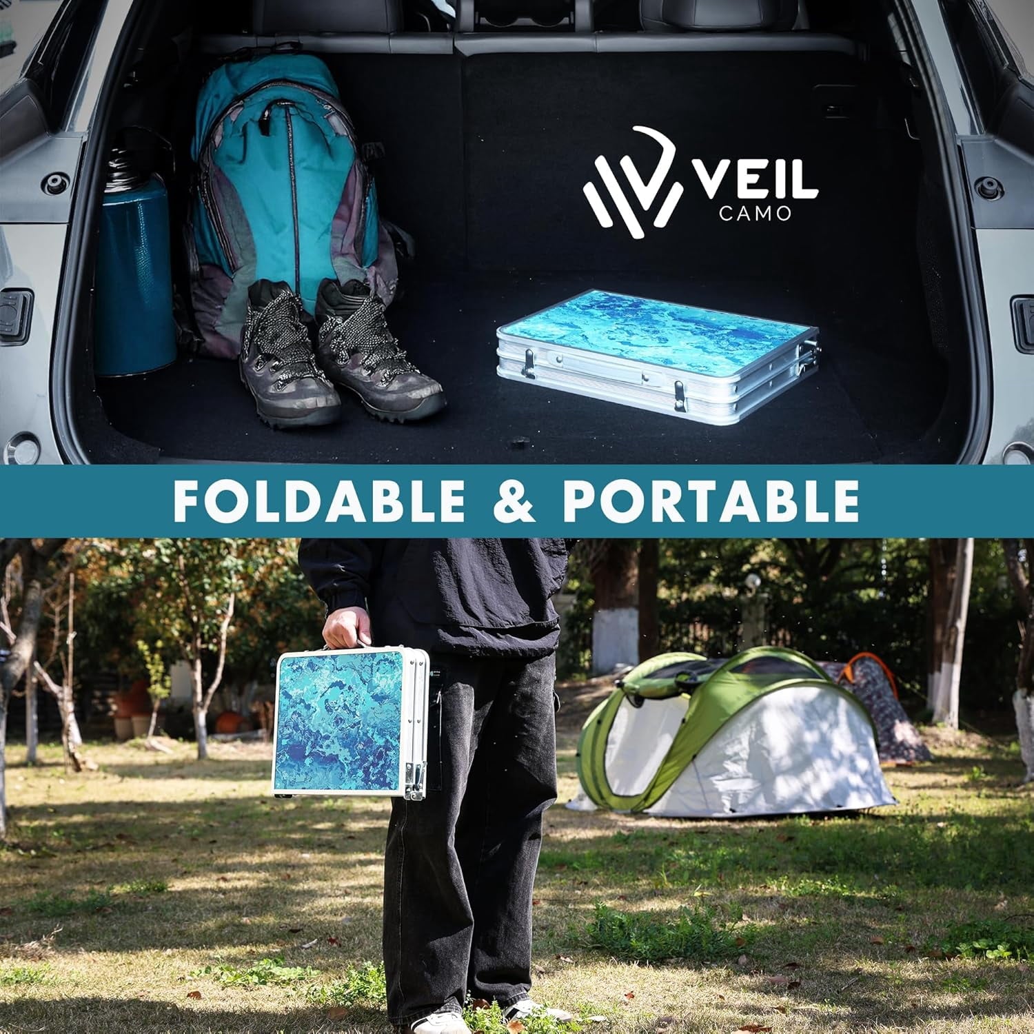 VILLEY Folding Camping Table 2FT, Adjustable Height Portable Aluminum Picnic Table with Carry Handle for Outdoor, BBQ, Beach