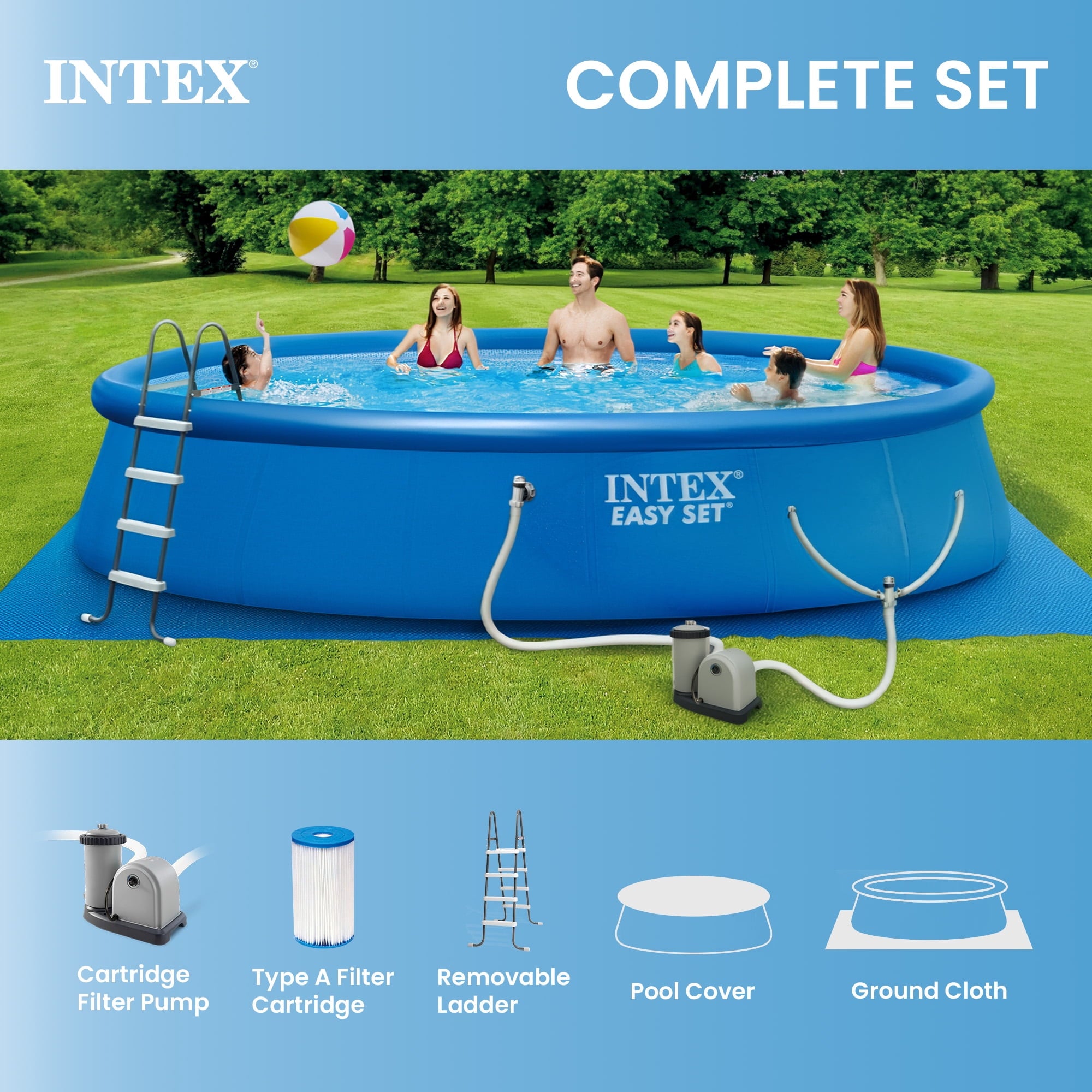 Intex 8 foot x 24 inch Easy Set Round Above Ground  Swimming Pool with Filter Pump, 28107EH