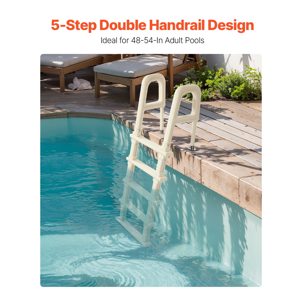 KFFKFF Pool Access Ladder, Angled at 75°, Dual Handrails with 5 Steps, Anti-slip and Robust, Supports up to 300 lbs, Suitable for 48-54 Inch Inground and Above-ground Pools