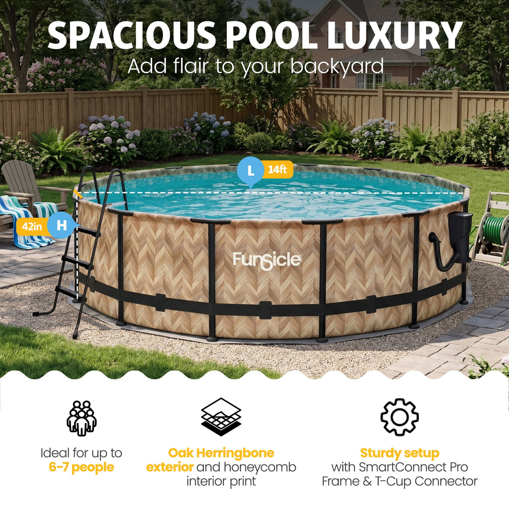 Funsicle 14ft Round Oasis Above Ground Pool with SkimmerPlus Filter Pump, Age 6 & up