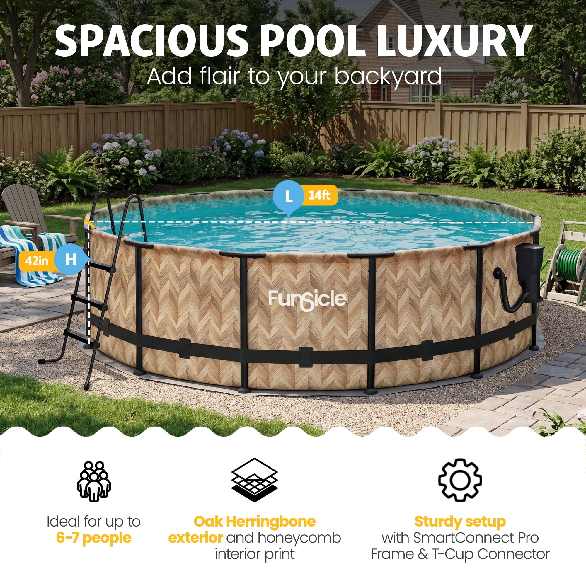 Funsicle 14ft Round Oasis Above Ground Pool with SkimmerPlus Filter Pump, Age 6 & up
