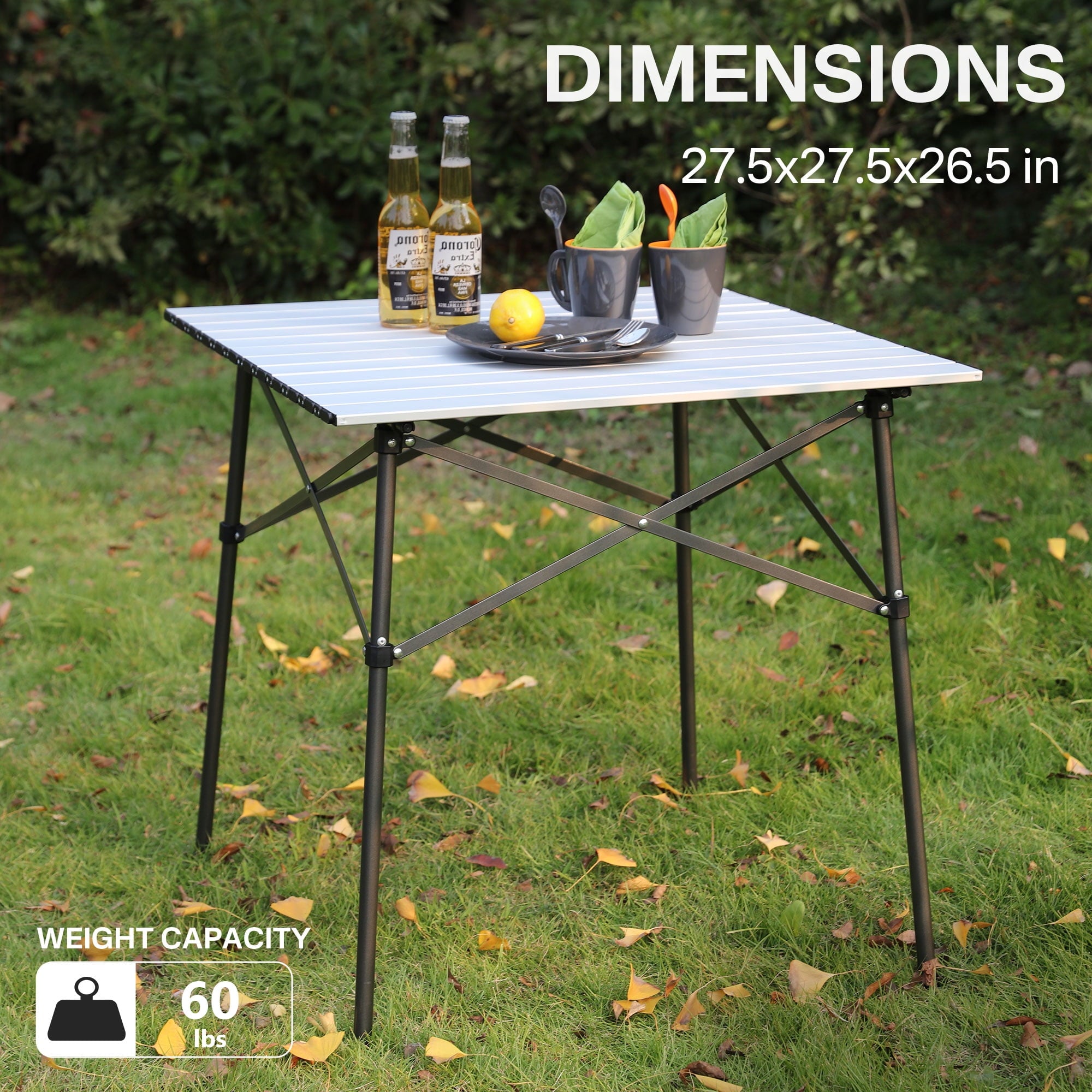 PORTAL Lightweight Folding Camping Table, Aluminum Roll Up Folding Square Table with Carry Bag for Picnic, Backyards, BBQ