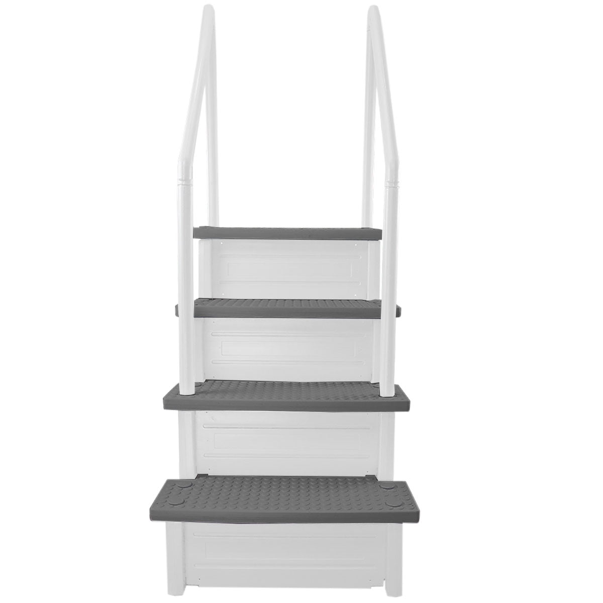 Aqua Select White Anti-Slip Pool Steps with White Steps and White Outside Flip-up Safety Ladder, 48-54H