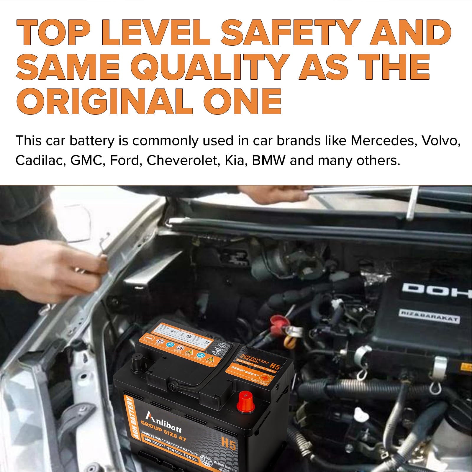 Anlibatt BCI Group 48 Battery, AGM 12 Volt Rechargeable Automotive Batteries for Car, H6 760CCA 70Ah 120RC, Maintenance Free