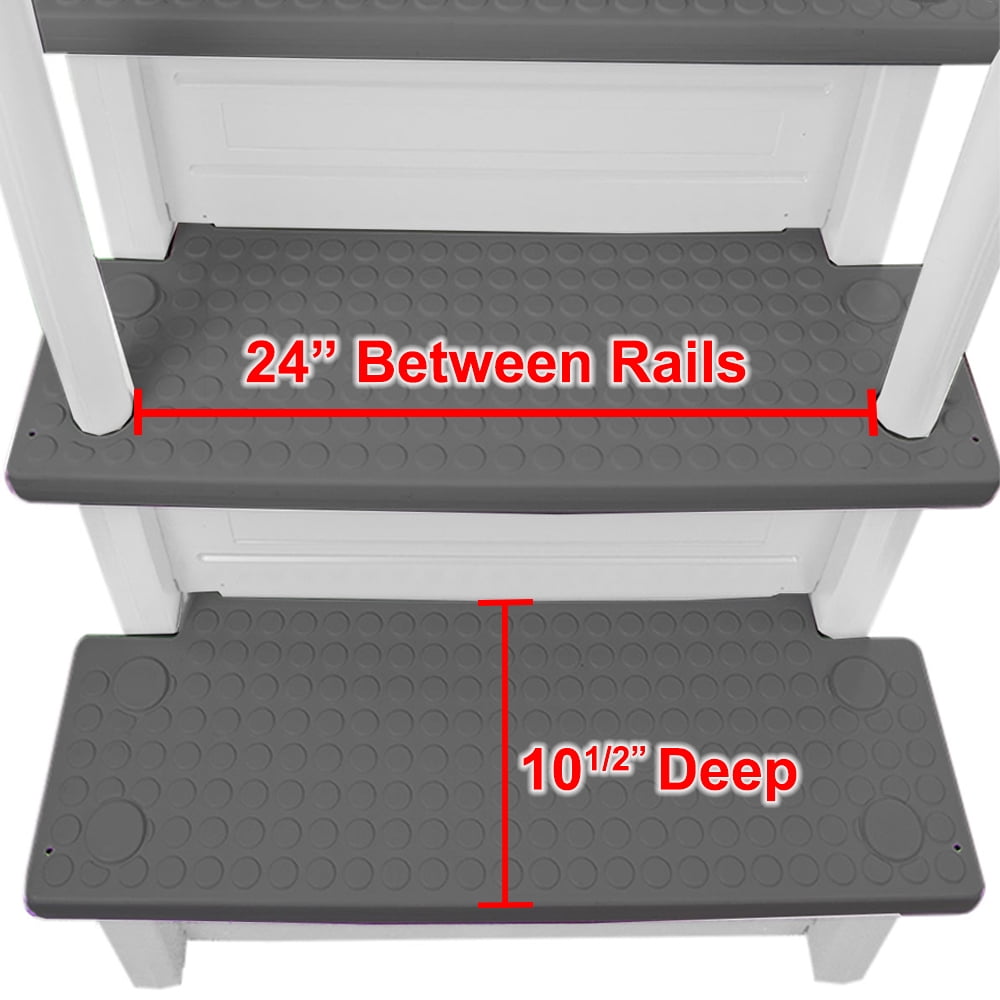 Aqua Select White Anti-Slip Pool Steps with White Steps and White Outside Flip-up Safety Ladder, 48-54H