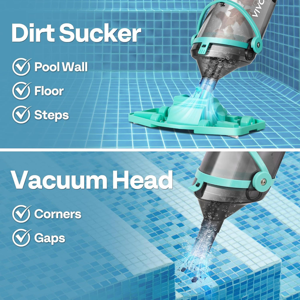 SPECSTAR Cordless Pool Vacuum with Telescopic & Extension Poles 9.12ft, 18.5 GPM Suction, 60-Min Run Time, Handheld Cleaner Rechargeable with Battery Indicator for Pools/Spas/Hot Tubs - Yellow