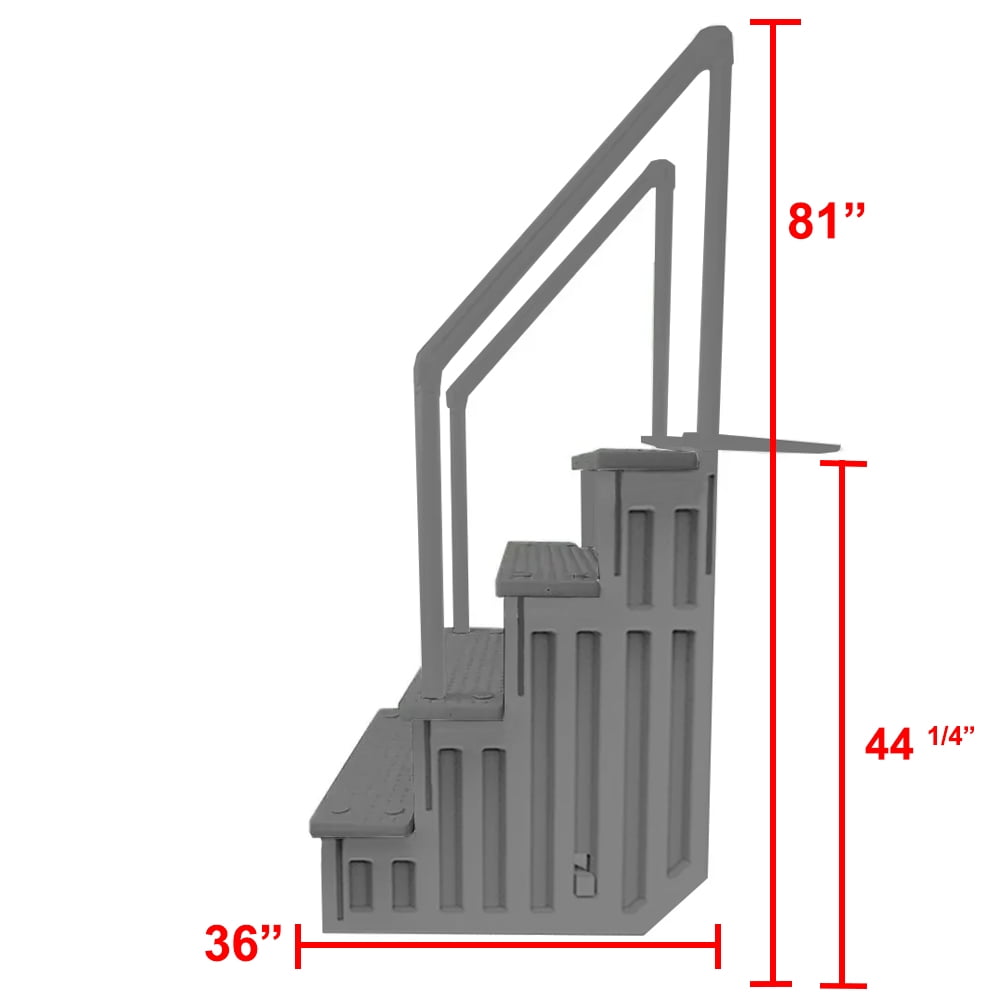Aqua Select White Anti-Slip Pool Steps with White Steps and White Outside Flip-up Safety Ladder, 48-54H