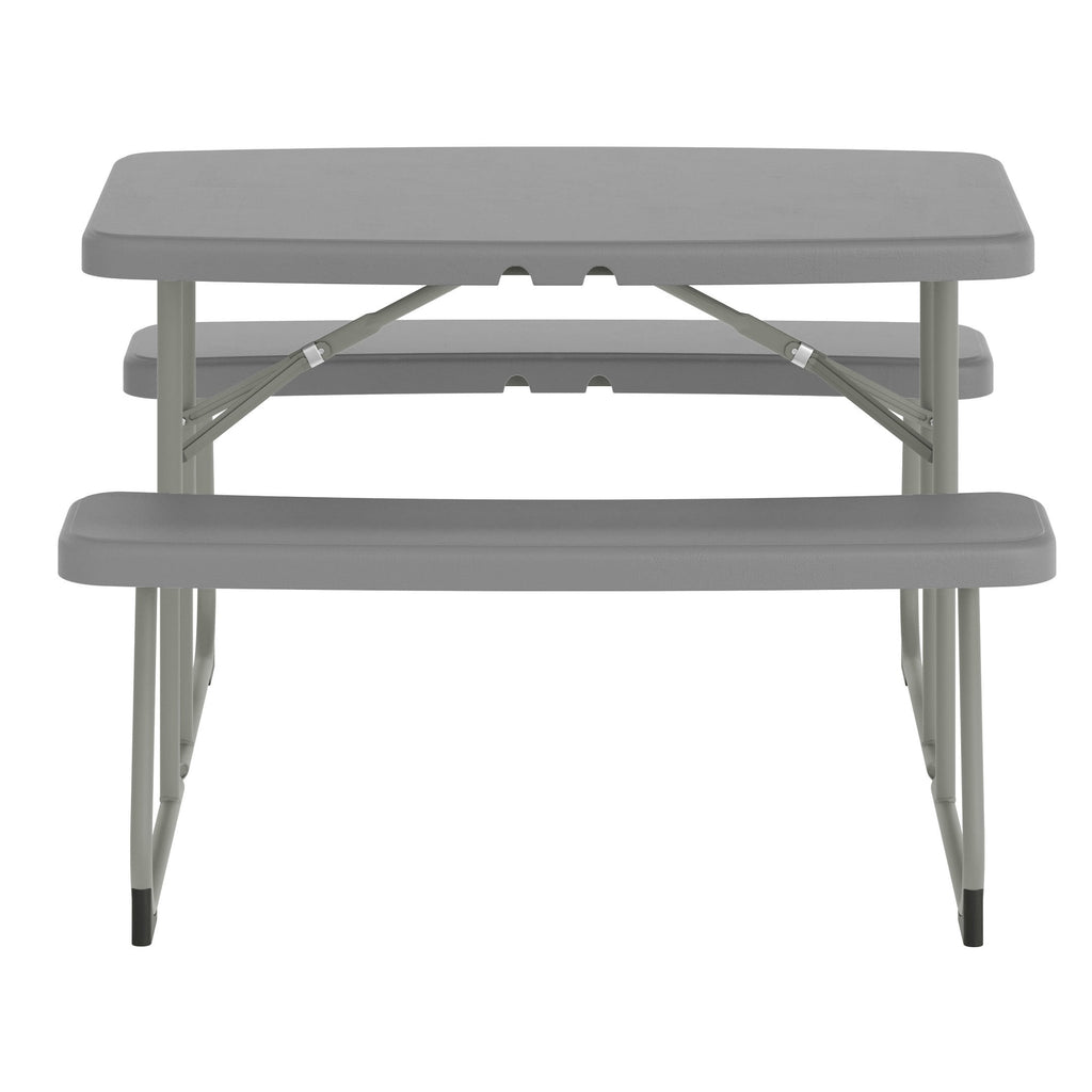 BizChair Easy-Fold Gray Folding Plastic Kids Outdoor Picnic Table and Benches - Commercial Grade - Seating for 4 Kids