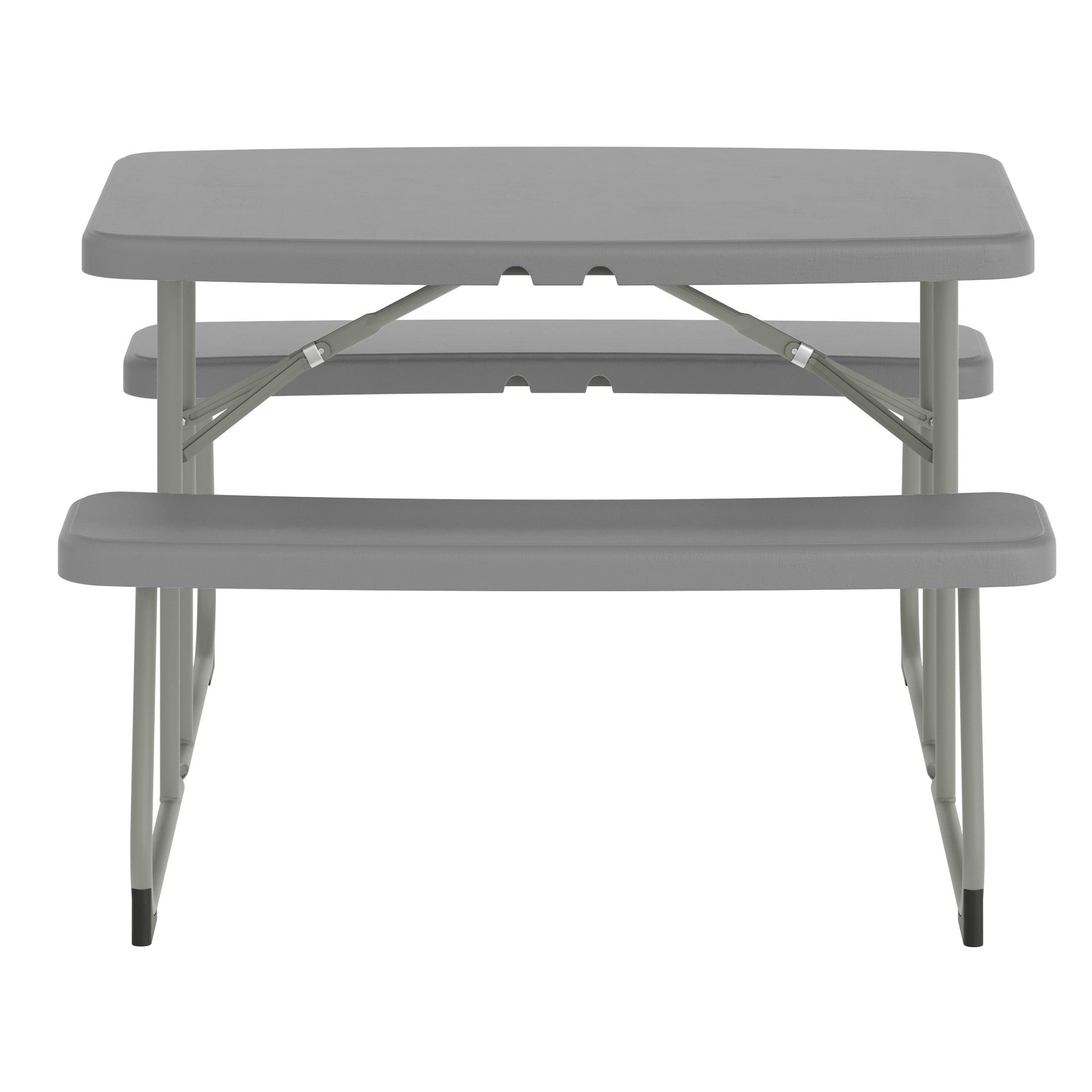 BizChair Easy-Fold Gray Folding Plastic Kids Outdoor Picnic Table and Benches - Commercial Grade - Seating for 4 Kids
