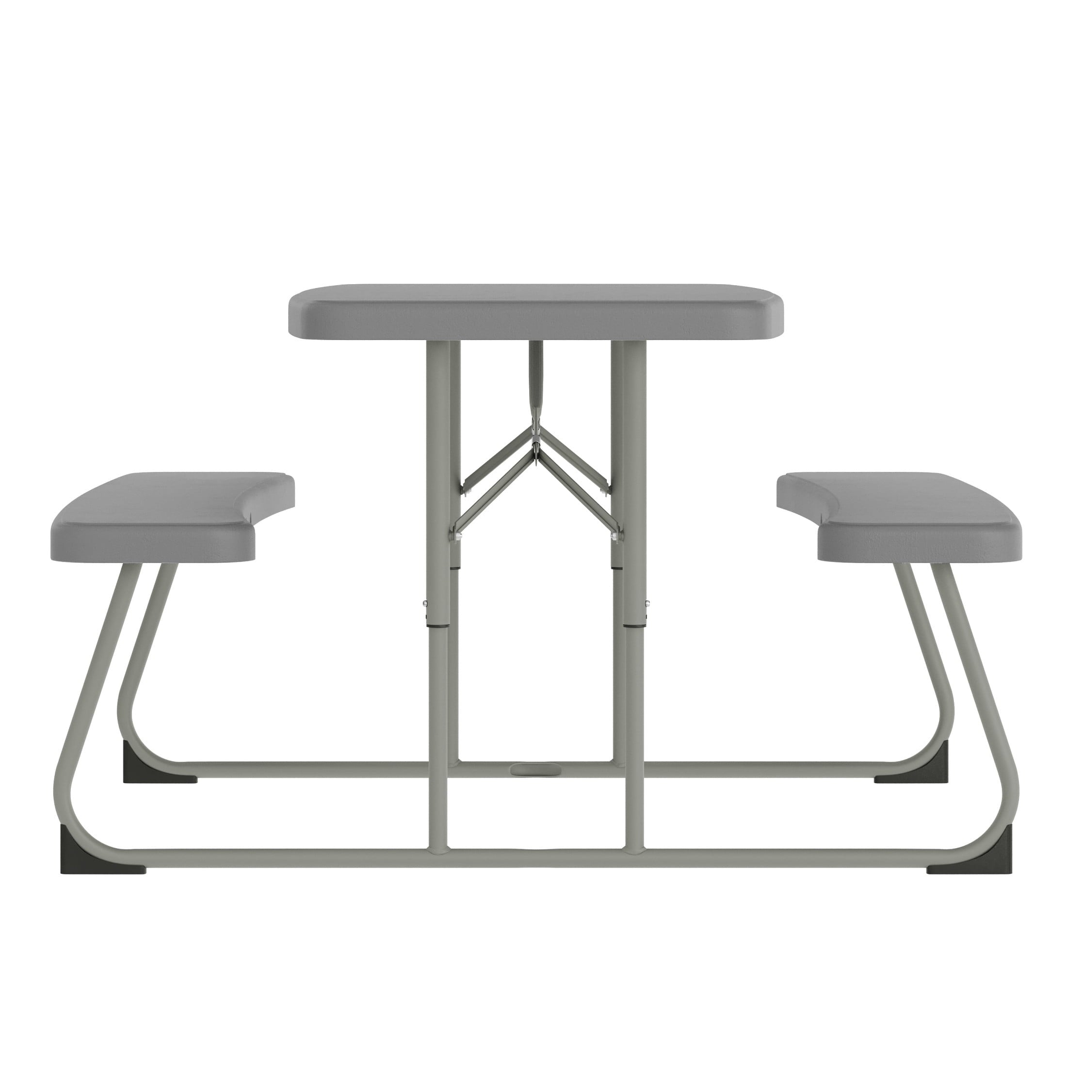 BizChair Easy-Fold Gray Folding Plastic Kids Outdoor Picnic Table and Benches - Commercial Grade - Seating for 4 Kids