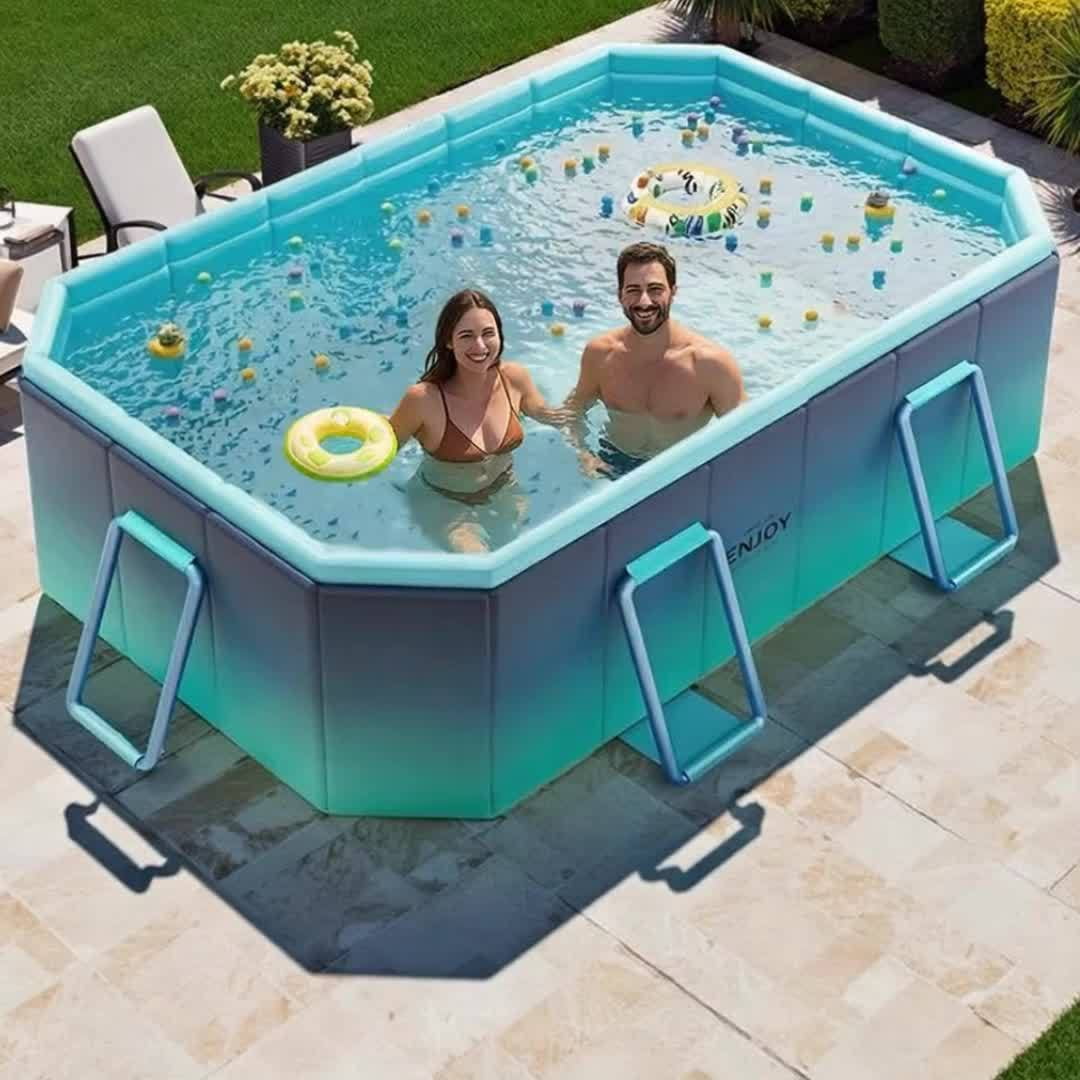 82/102 Inch No-Installation, No-Inflation Adult Swimming Pool, Thickened Wear-Resistant PVC Bracket Solid Non-Inflatable Quick-Open Simple Pool for Home Use, Outdoor Courtyard Party Pool