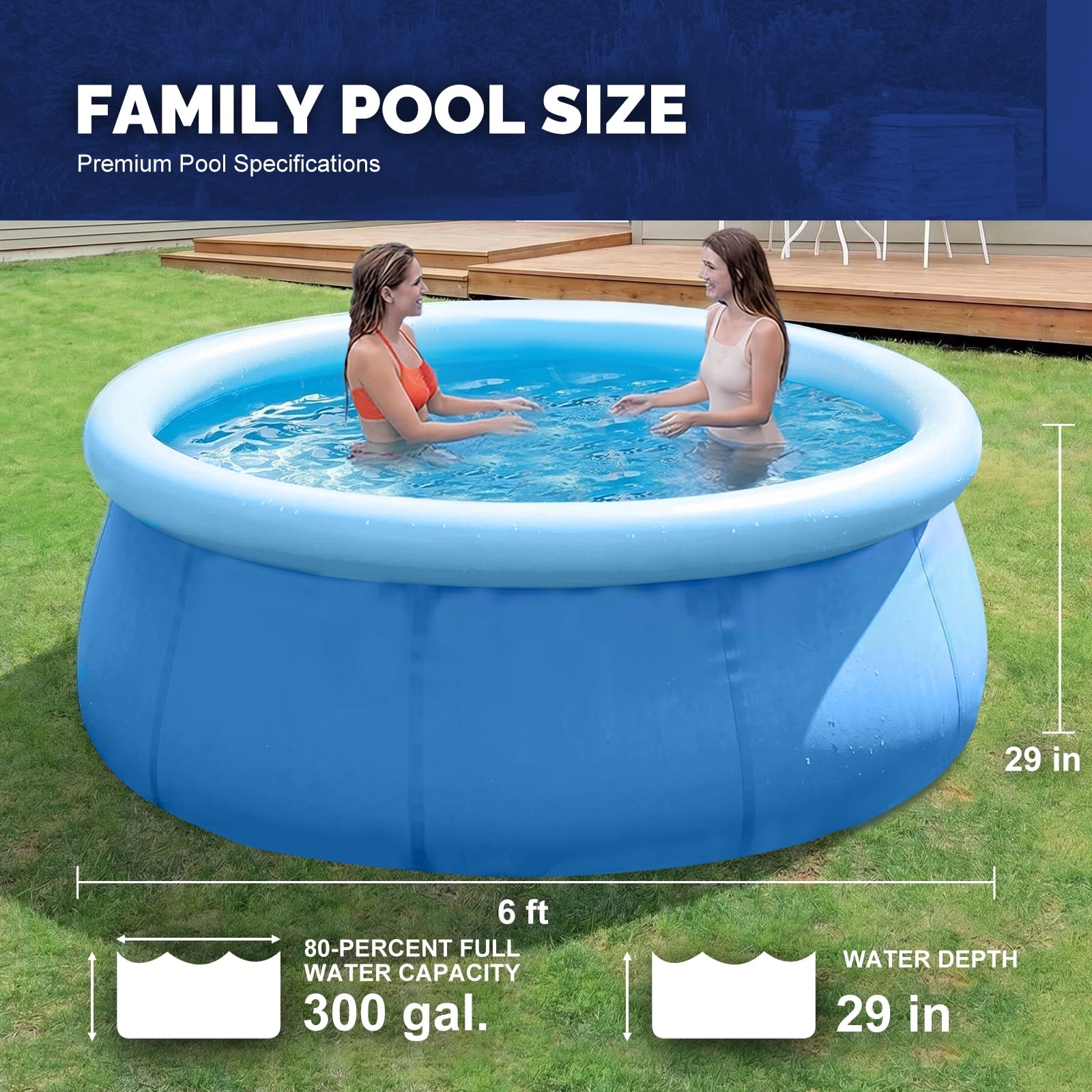 Honeydrill 12 ft x 36 in Above Ground Inflatable Pools, Top Ring Easy-Set Round Pool, Blue