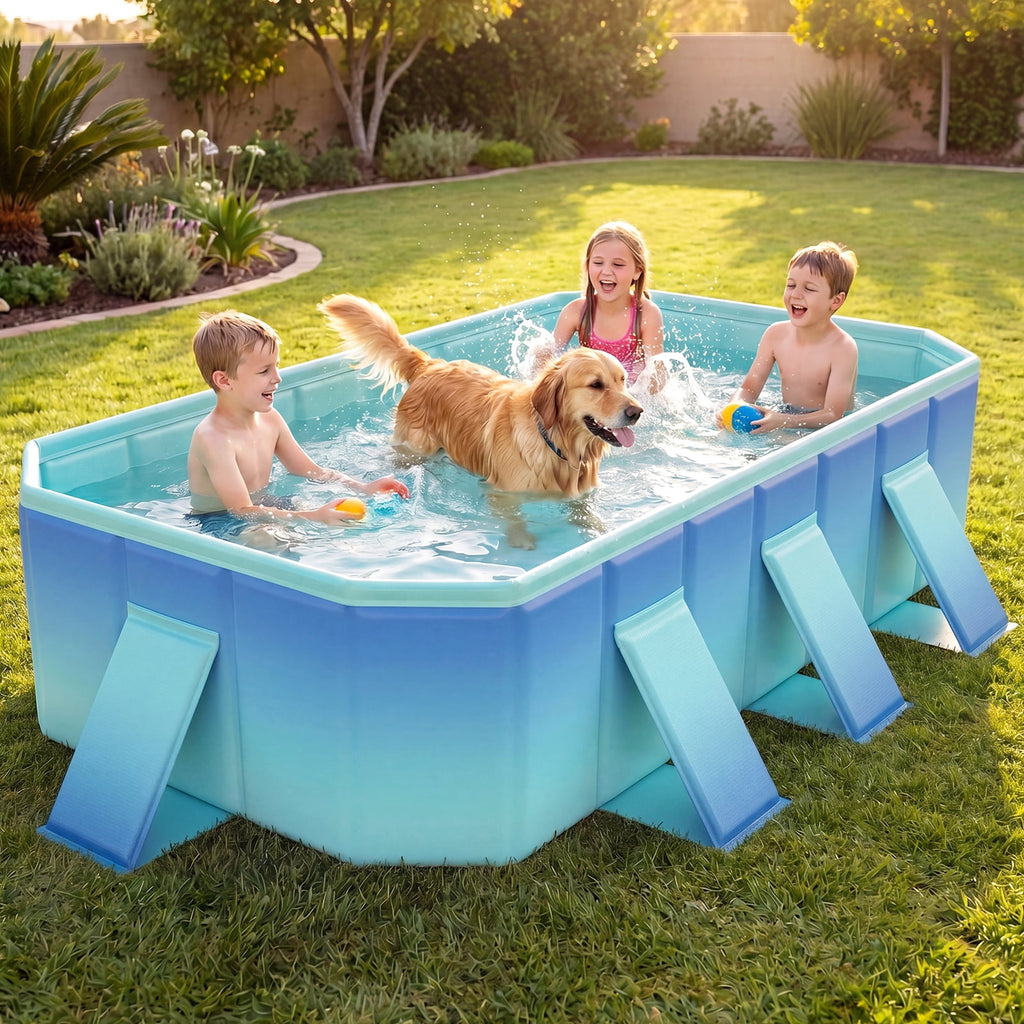 Costway Non-Inflatable Folding Kiddie Outdoor Swimming Pool,Portable Around Ground Pool Gradient + Green