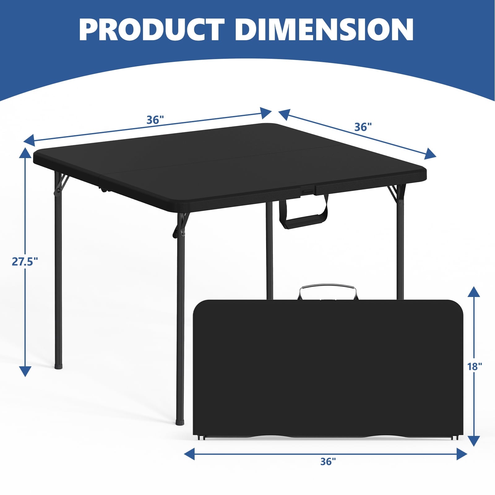 HaiCube 36-Inch Folding Table, Heavy Duty HDPE Portable Card Table, 300lb Capacity, No Assembly, Waterproof for Camping, Picnic, Party, White