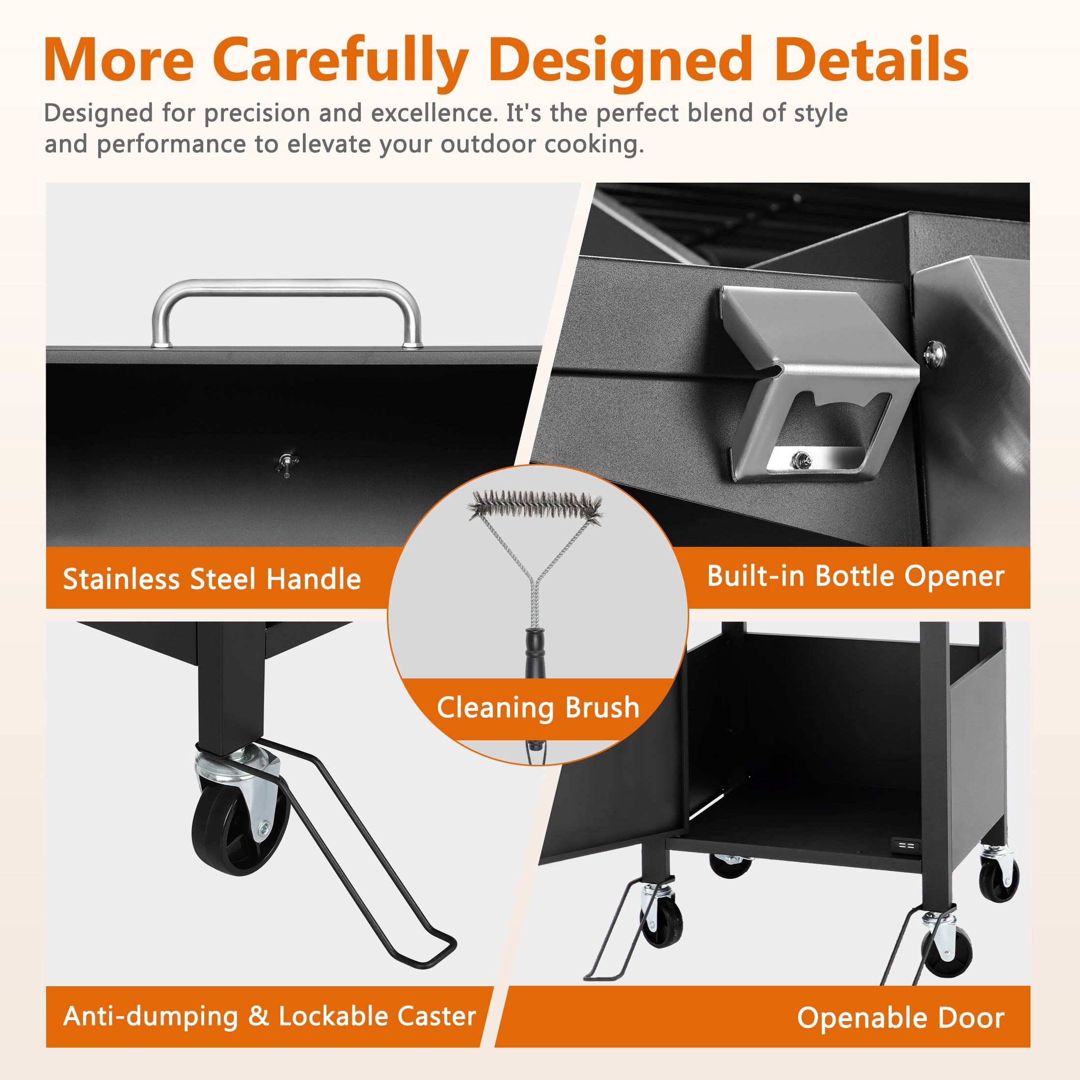 SEGMART 3 Burner BBQ Propane Gas Grill, Stainless Steel 30,000 BTU Patio Garden Barbecue Grill with Side Tables, Cleaning Brush & Thermometer, Perfect for Camping, Outdoor Cooking