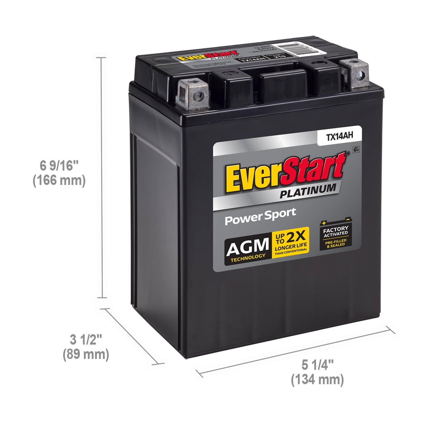 EverStart Platinum AGM PowerSport Battery, Group Size TX14AH 12 Volt, 220 CCA