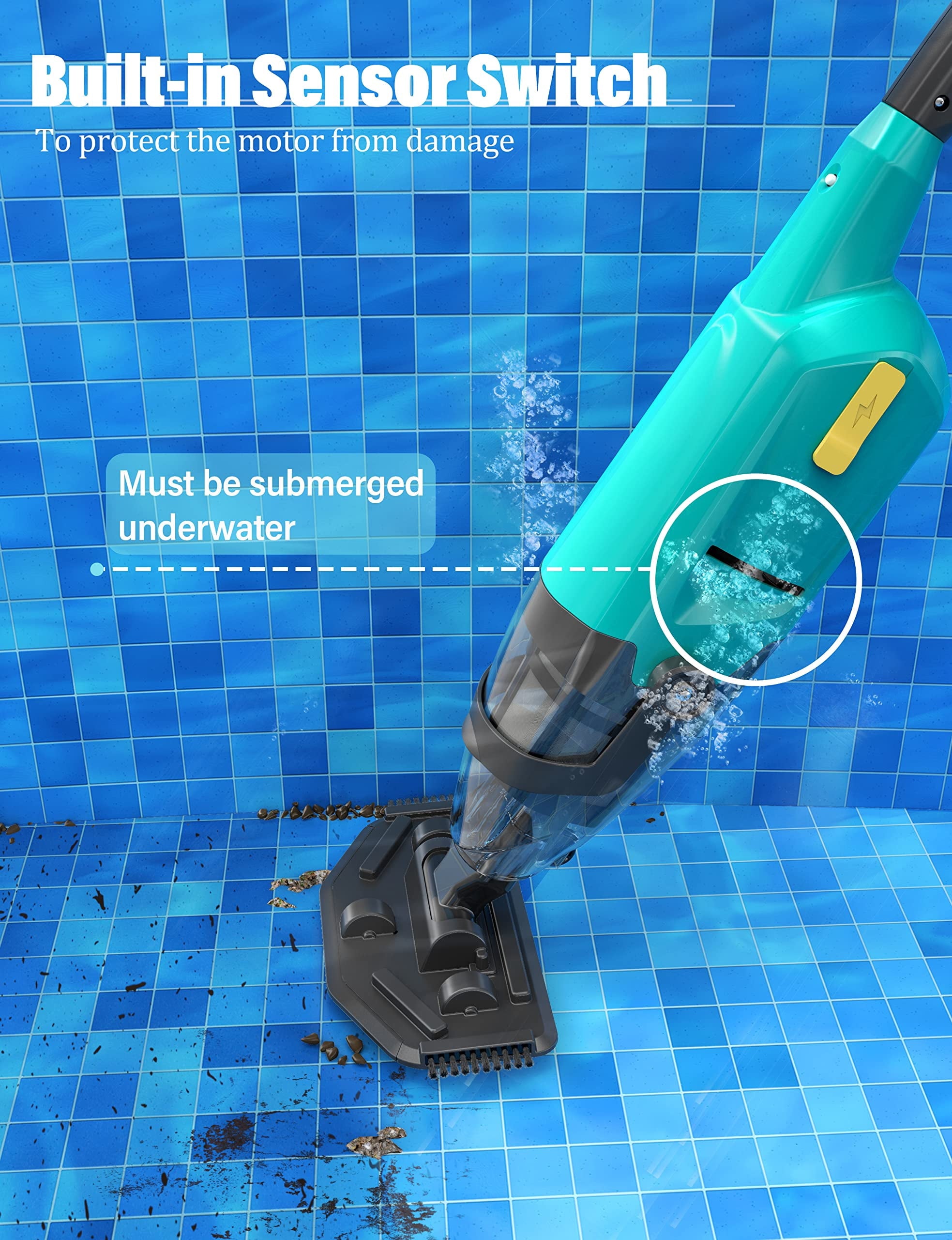 Efurden Cordless Pool Vacuum, Handheld Pool Vacuum with Running Time up to 60-Minutes for Above Ground Pools, Spas and Hot Tubs, Yellow