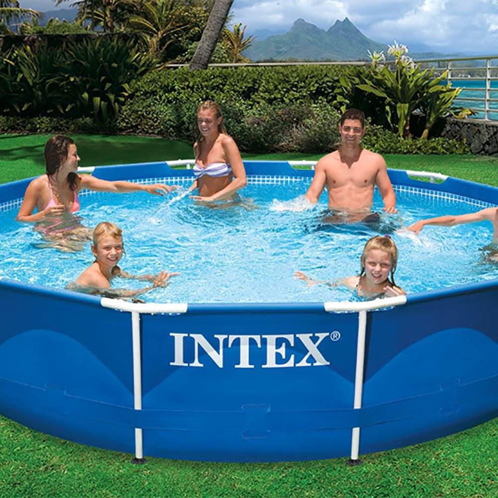Intex 12 Ft x 30 Inches Metal Frame Set Above Ground Swimming Pool with Filter & Cover