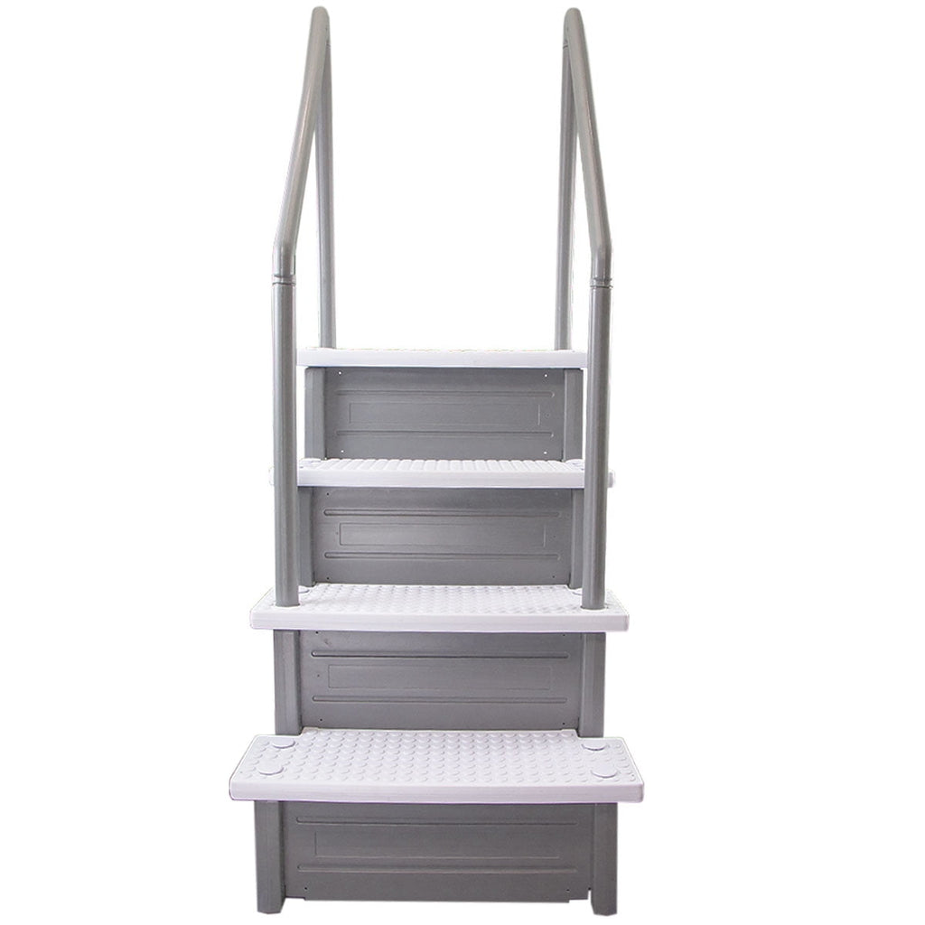 Aqua Select White Anti-Slip Pool Steps with White Steps and White Outside Flip-up Safety Ladder, 48-54H