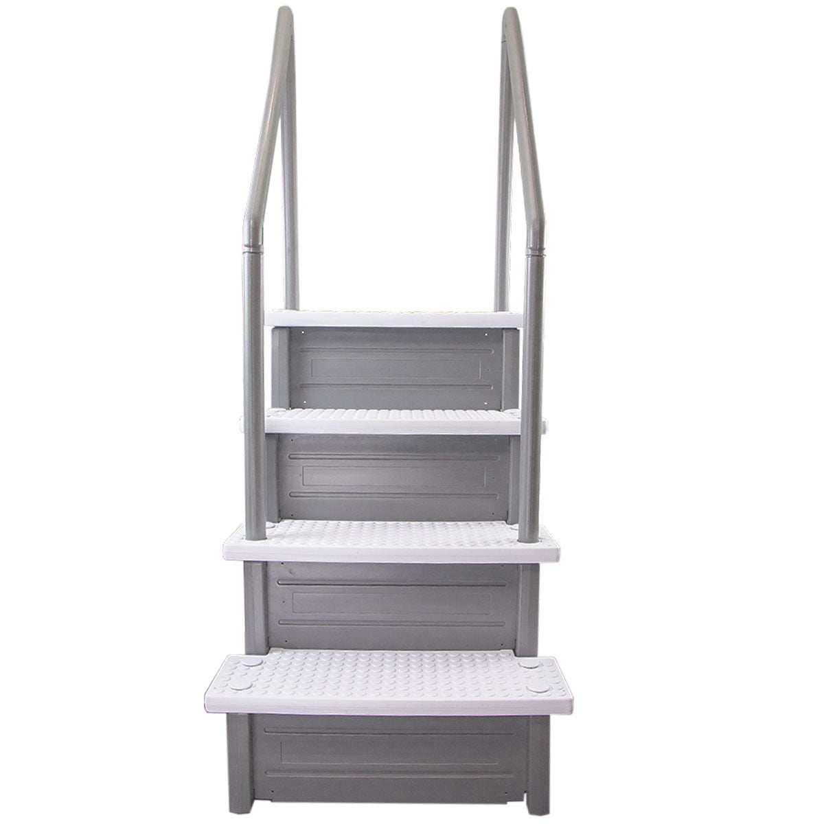 Aqua Select White Anti-Slip Pool Steps with White Steps and White Outside Flip-up Safety Ladder, 48-54H