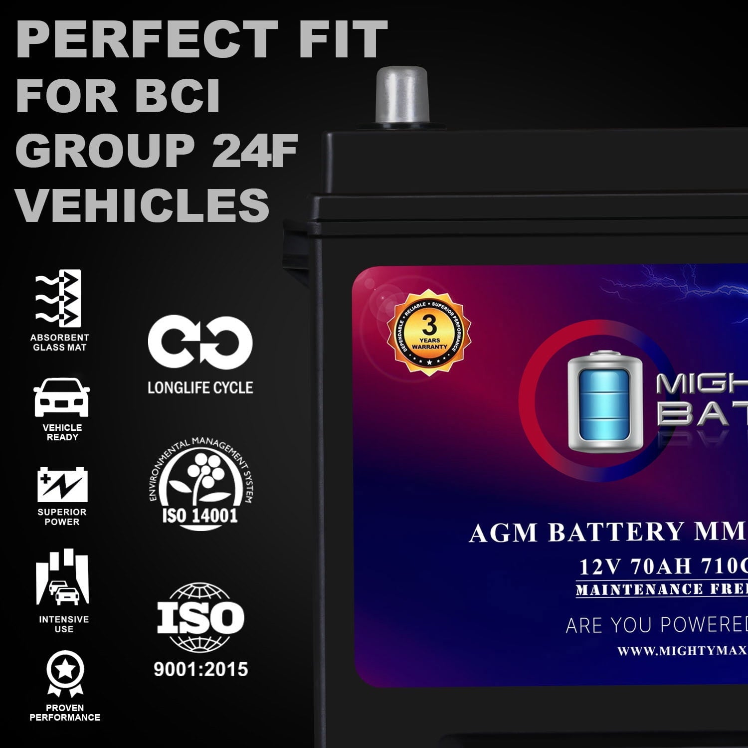MM-H5 Start and Stop Car BCI Group Size 47 12V 60 AH, 100RC, 680 CCA Rechargeable AGM Car Battery