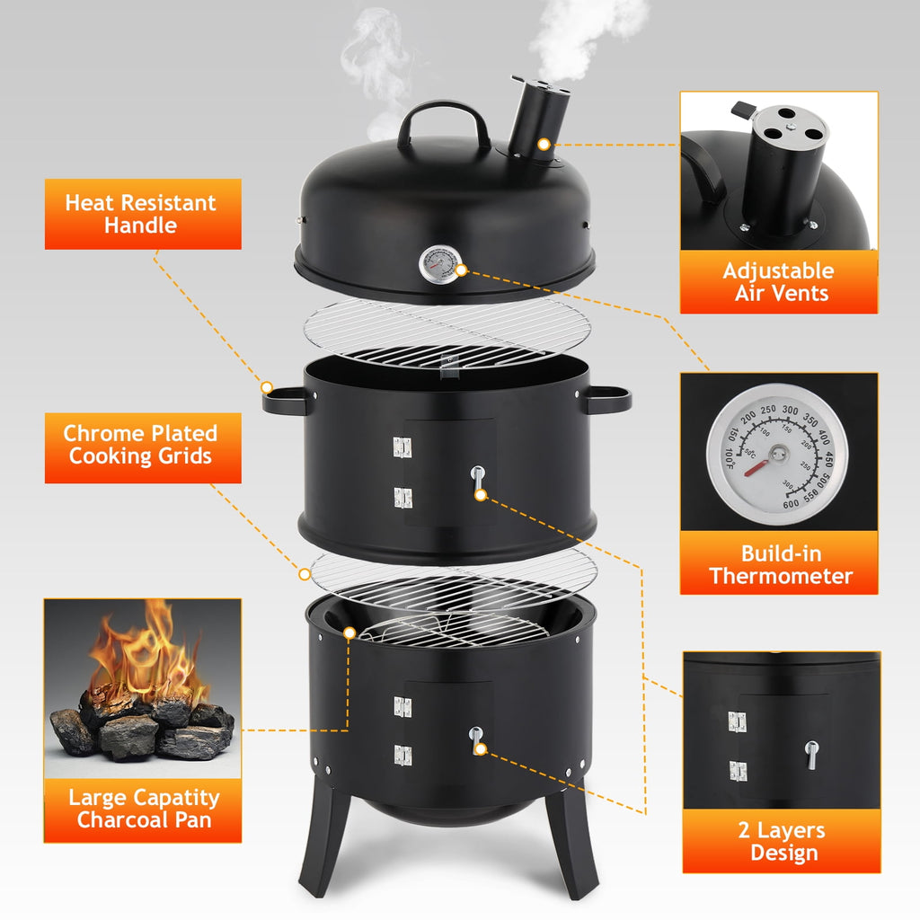 Zimtown BBQ Charcoal Grill Outdoor Barbecue Pit Smoker with 3 Levels Patio Backyard Black
