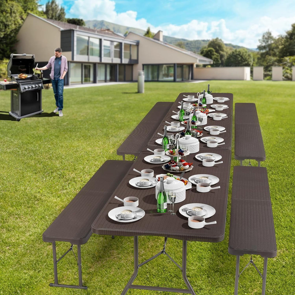 VINGLI Folding Camping Table with Chairs, Brown