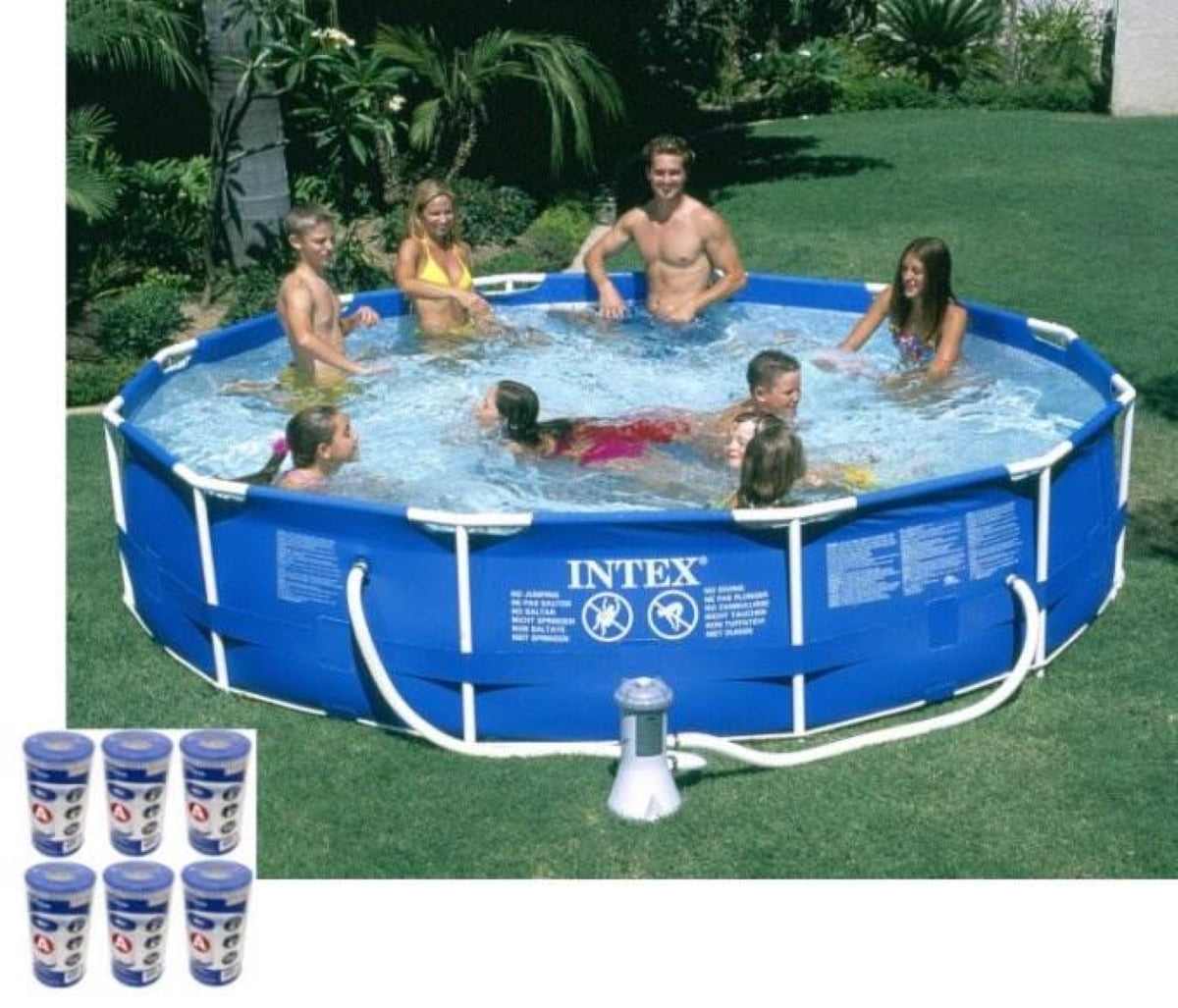 Intex 12 Ft x 30 Inches Metal Frame Set Above Ground Swimming Pool with Filter & Cover