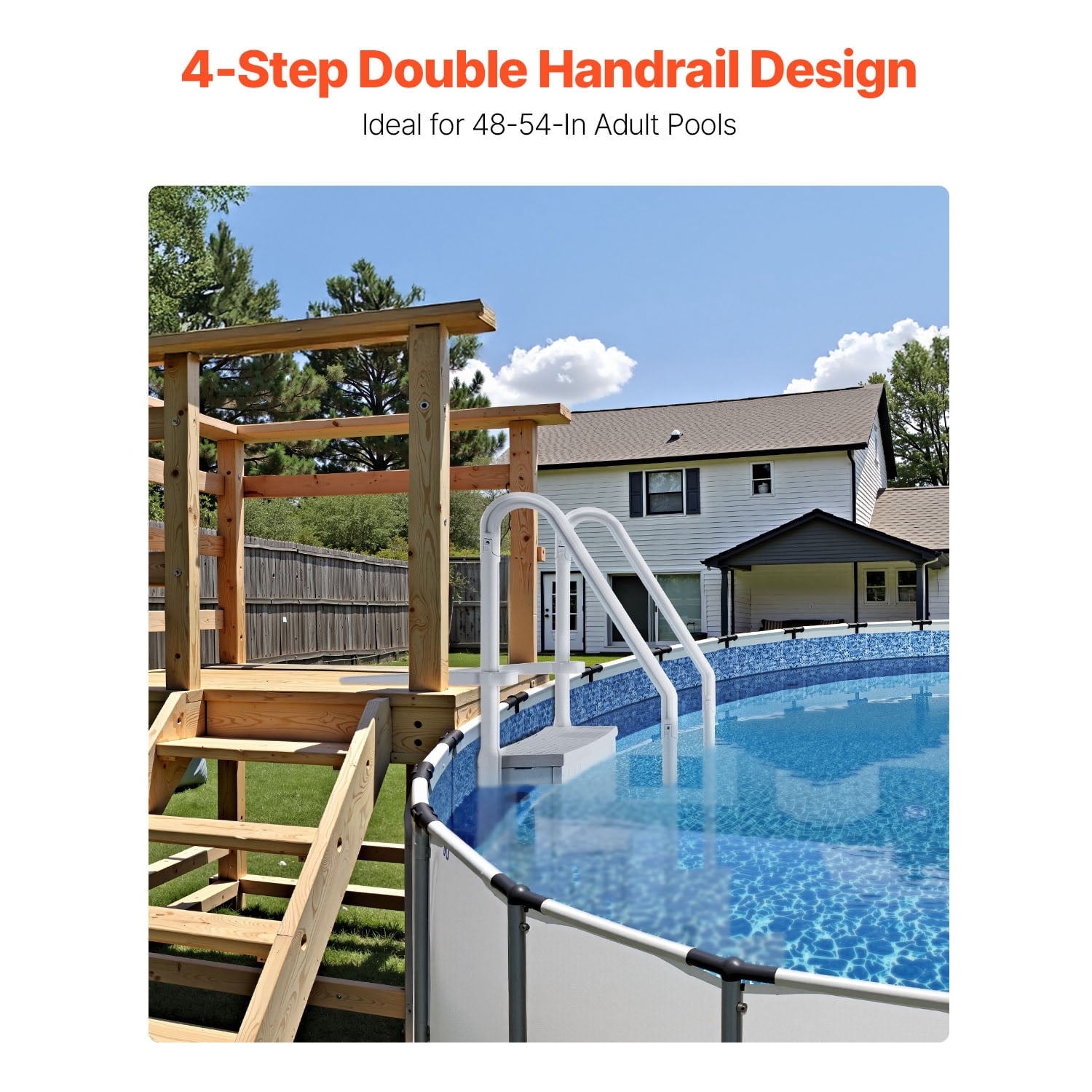 KFFKFF 4-Step Above Ground Pool Ladder, Anti-Slip Pool Steps with Dual Handrails, Supports 400 lbs, Fits 48-54 Inground & Above-Ground Pools, Creamy White