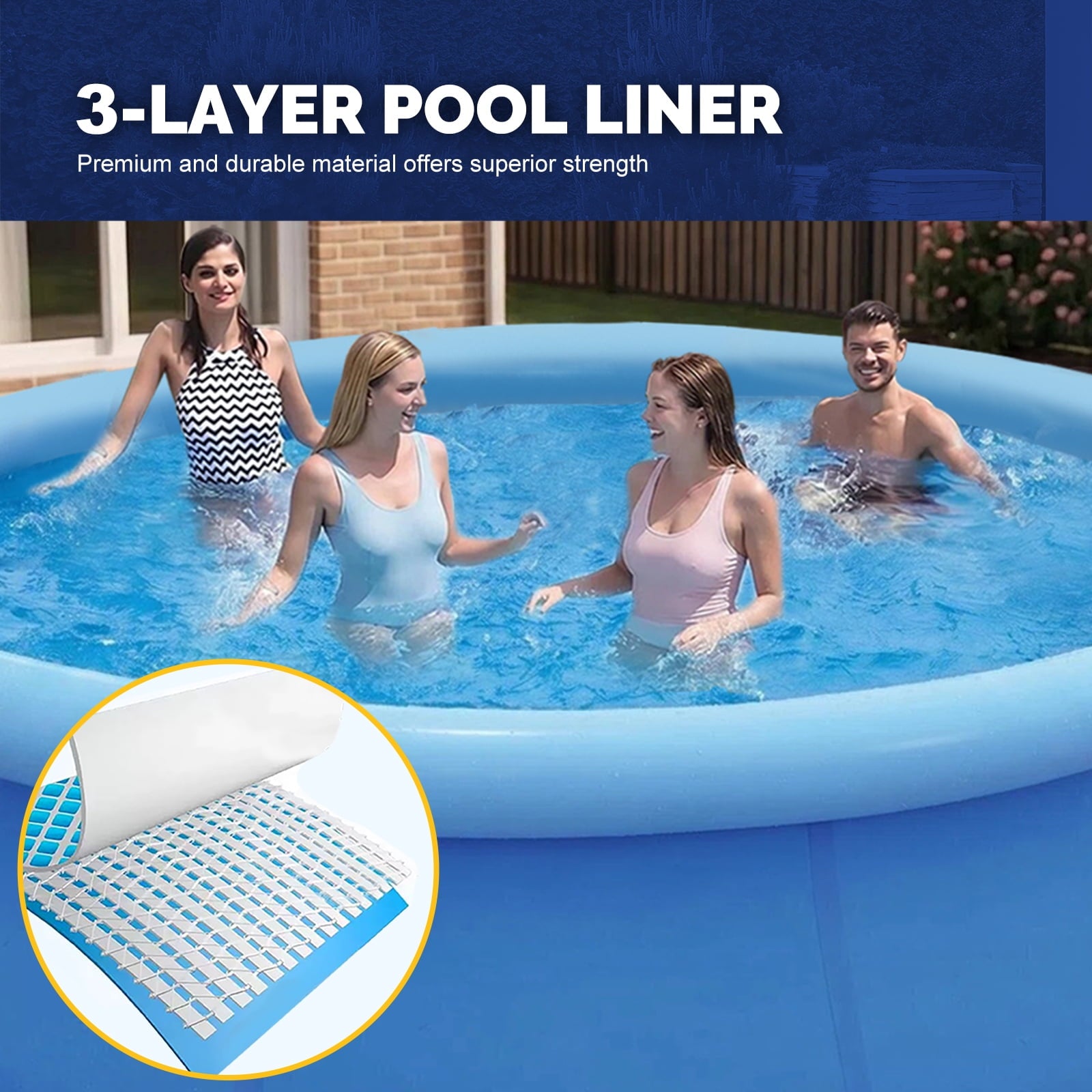 Honeydrill 12 ft x 36 in Above Ground Inflatable Pools, Top Ring Easy-Set Round Pool, Blue