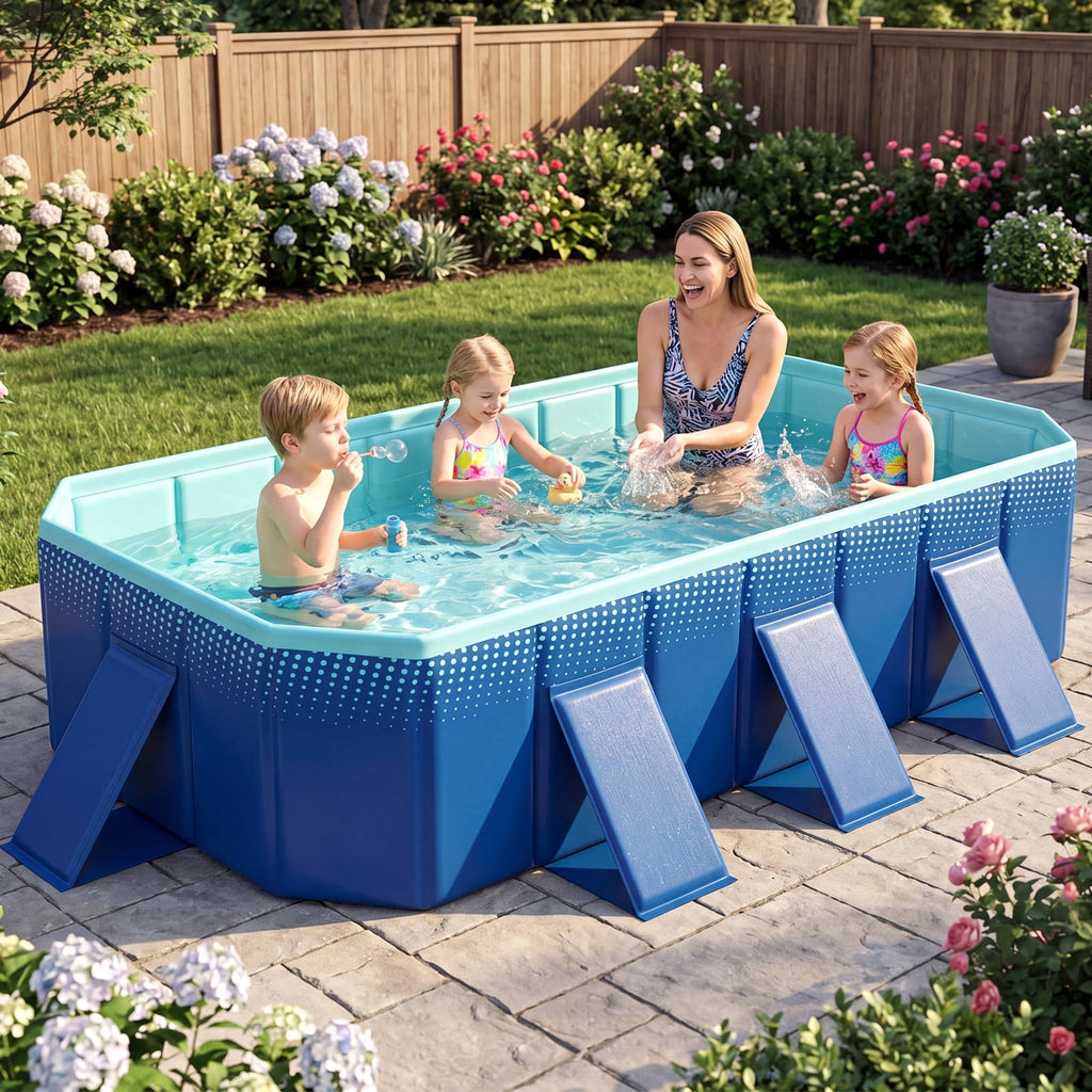 Costway Non-Inflatable Folding Kiddie Outdoor Swimming Pool,Portable Around Ground Pool Gradient + Green