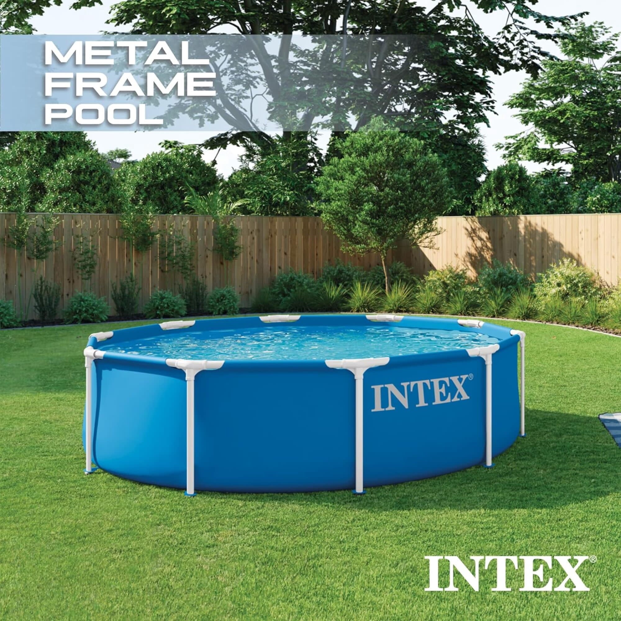 INTEX Metal Frame 10ft x 30in Above Ground Swimming Pool Set w/ Filter Pump