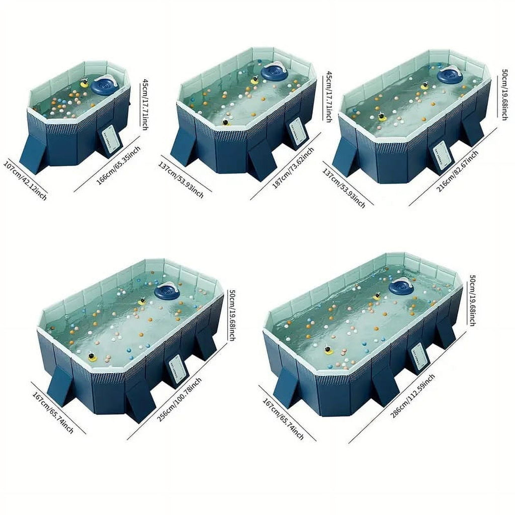 Olurrisa 9.8ft Blue PVC Folding Pool, Non-Inflatable, 1900L/500GAL Capacity for Outdoor Bathing & Cooling, Folds for Compact Storage (113”L x 66”W)