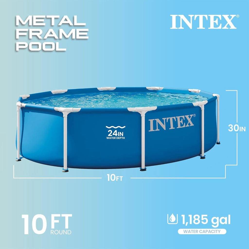 INTEX Metal Frame 10ft x 30in Above Ground Swimming Pool Set w/ Filter Pump