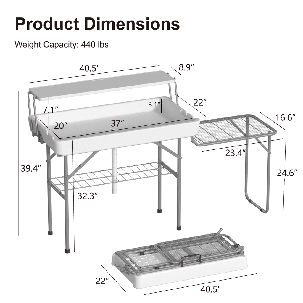 EVOKEDEN 42.5 Fish Cleaning Table w/ Sink, Folding Camping Table & Fish Cleaning Station w/ Measure Mark