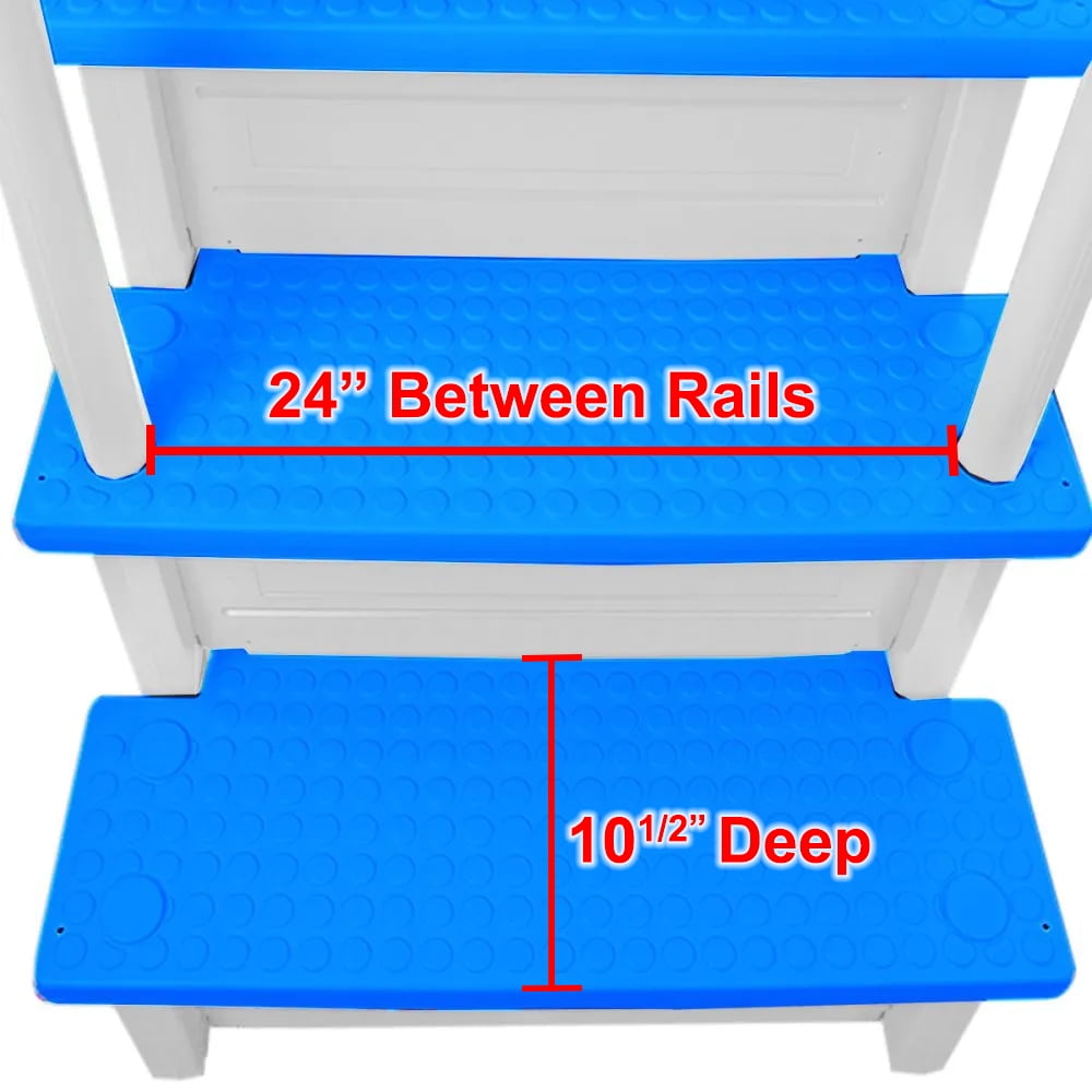 Aqua Select White Anti-Slip Pool Steps with White Steps and White Outside Flip-up Safety Ladder, 48-54H