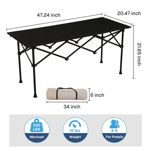 BN-LINK Folding Table Camping Table for Outdoor Barbecue Picnic Table Outdoor Table Garden Table,Lightweight with Carry Bag,47.2 L x 20.5 W x 22 H, Black