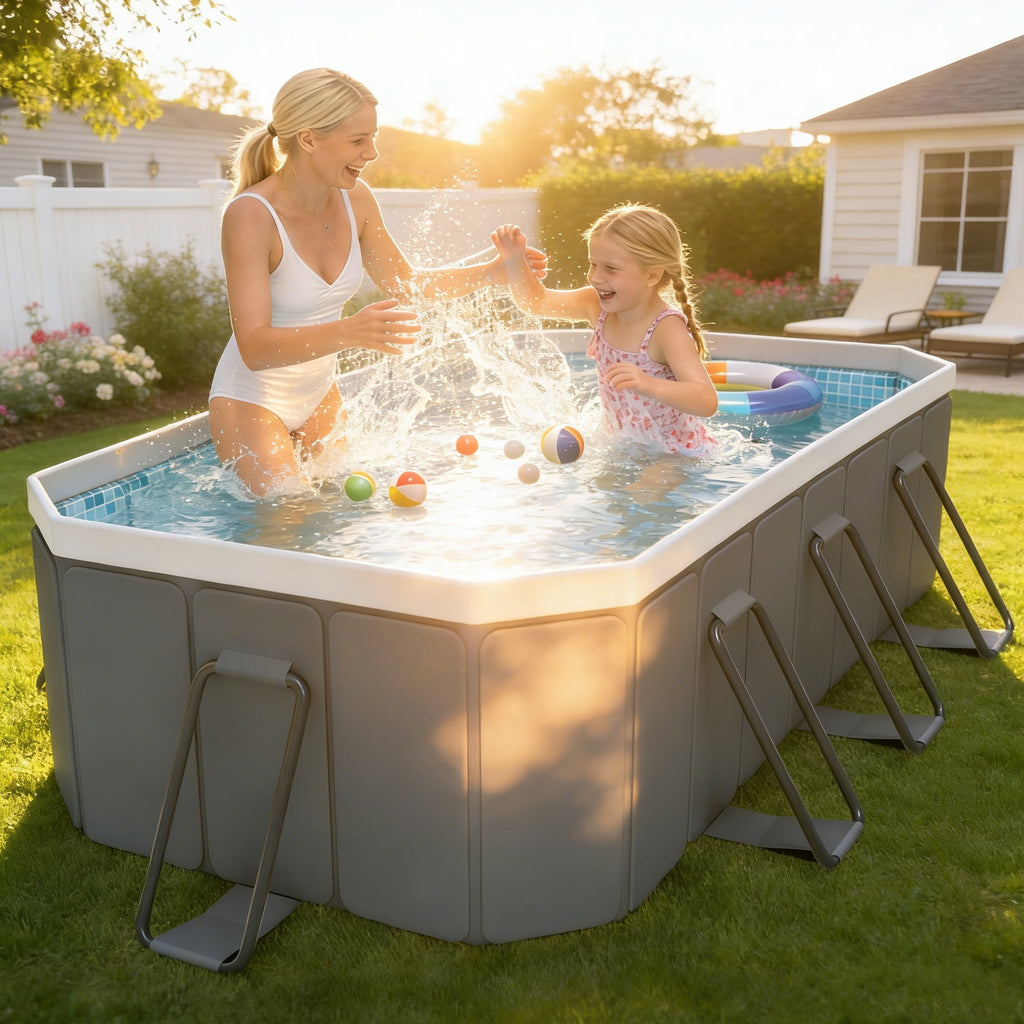 Hyindoor Outdoor Foldable Non-Inflatable Adults and Kids Swimming Pool Titanium Aluminum Support Steel Frame Anti-Slip for Lawn Garden Backyard（116 x 65 x 21）
